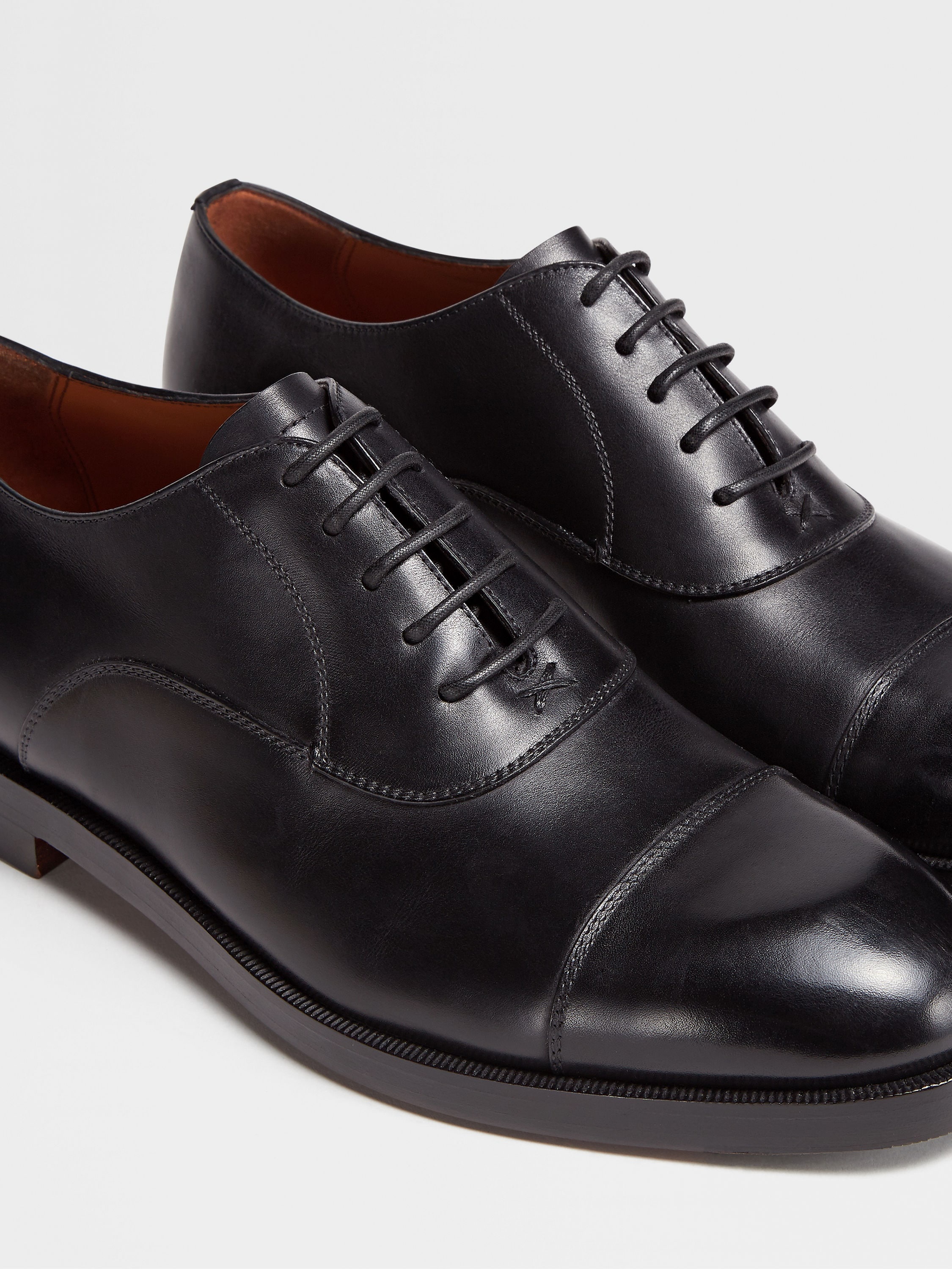BLACK LEATHER TORINO OXFORD SHOES - 4
