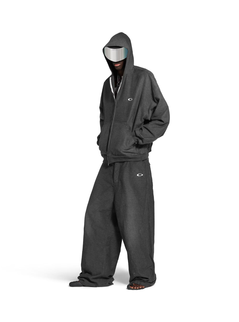 Balenciaga Men Grey Oversize Pants With Logo Detail On The Front And Logo Patch On The Rear In Cotto - 4
