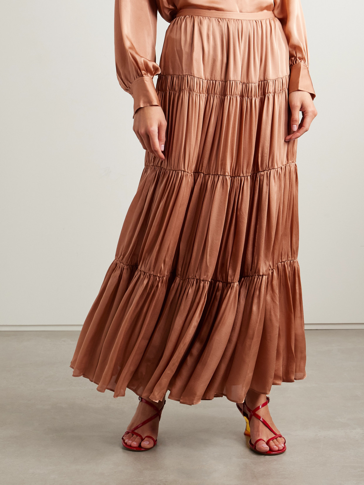 Gaelle Tiered Gathered Silk Maxi Skirt - 4