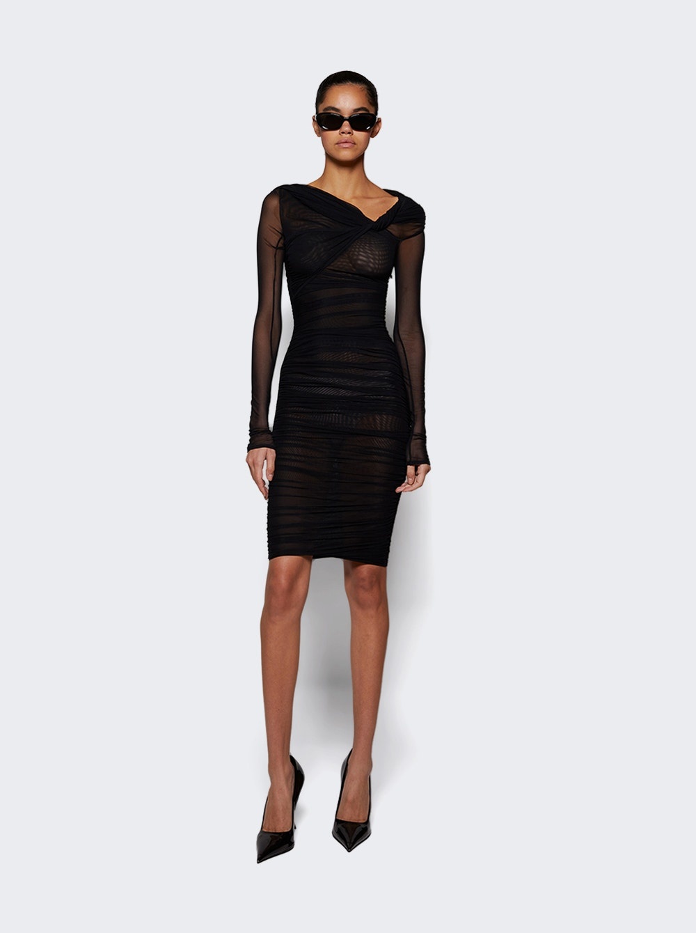 Off The Shoulder Ruched Dress Black - 2