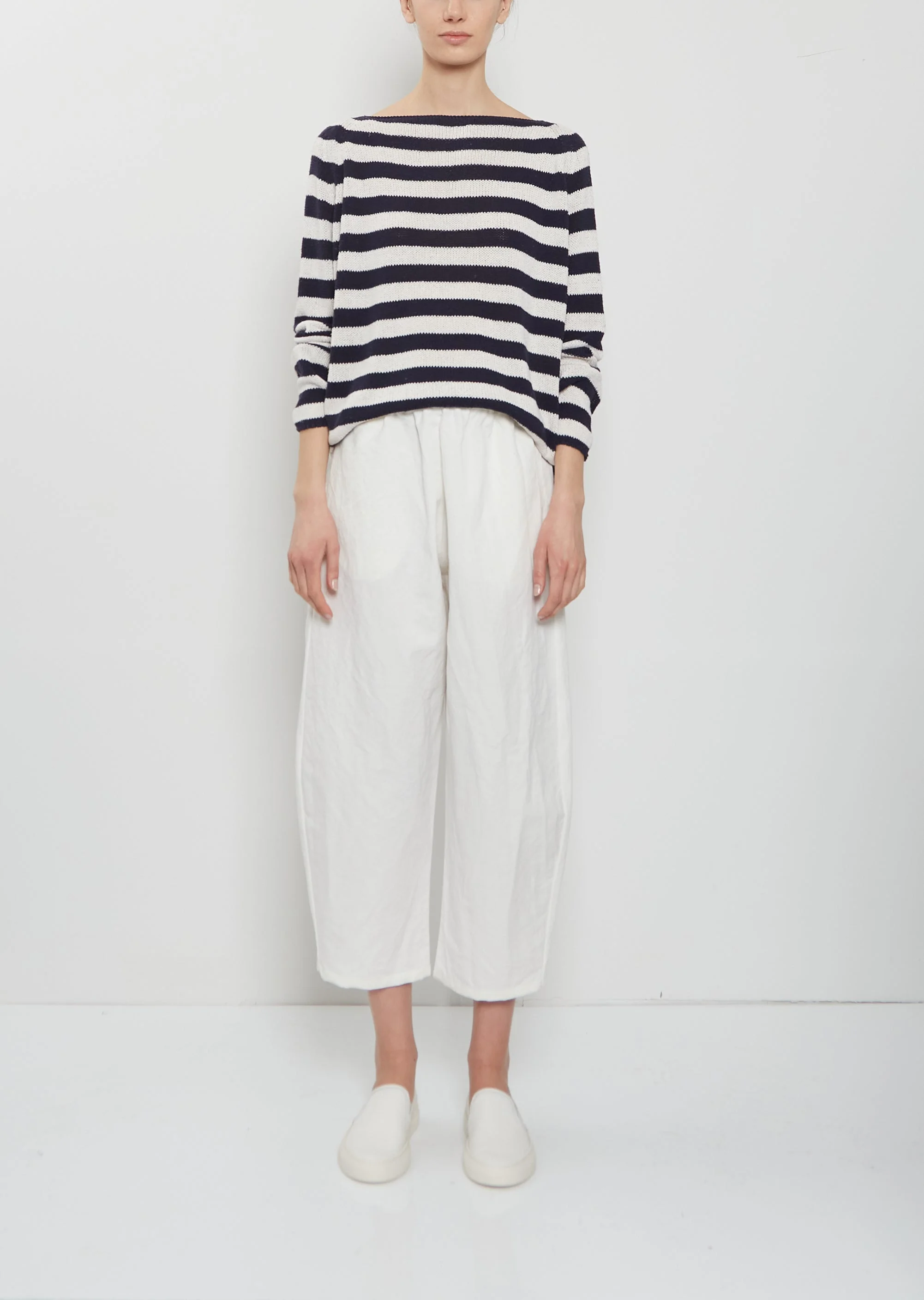 Cotton Linen Curved Trousers — Meringue - 1