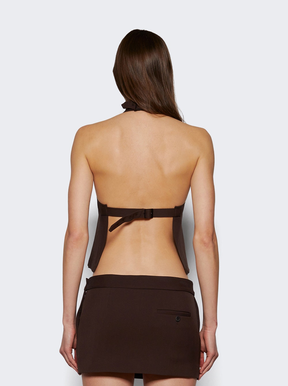 Backless Halter Neck Dark Brown - 5