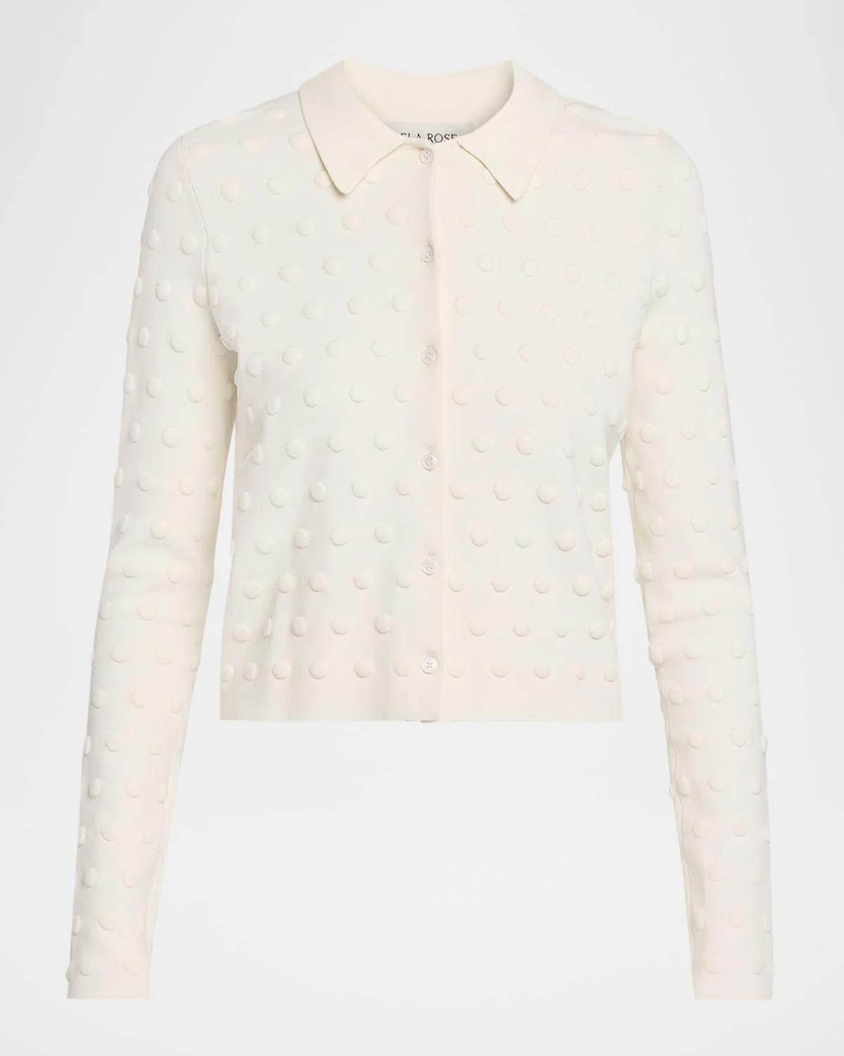 Pucker Dot Knit Collared Cardigan - 1