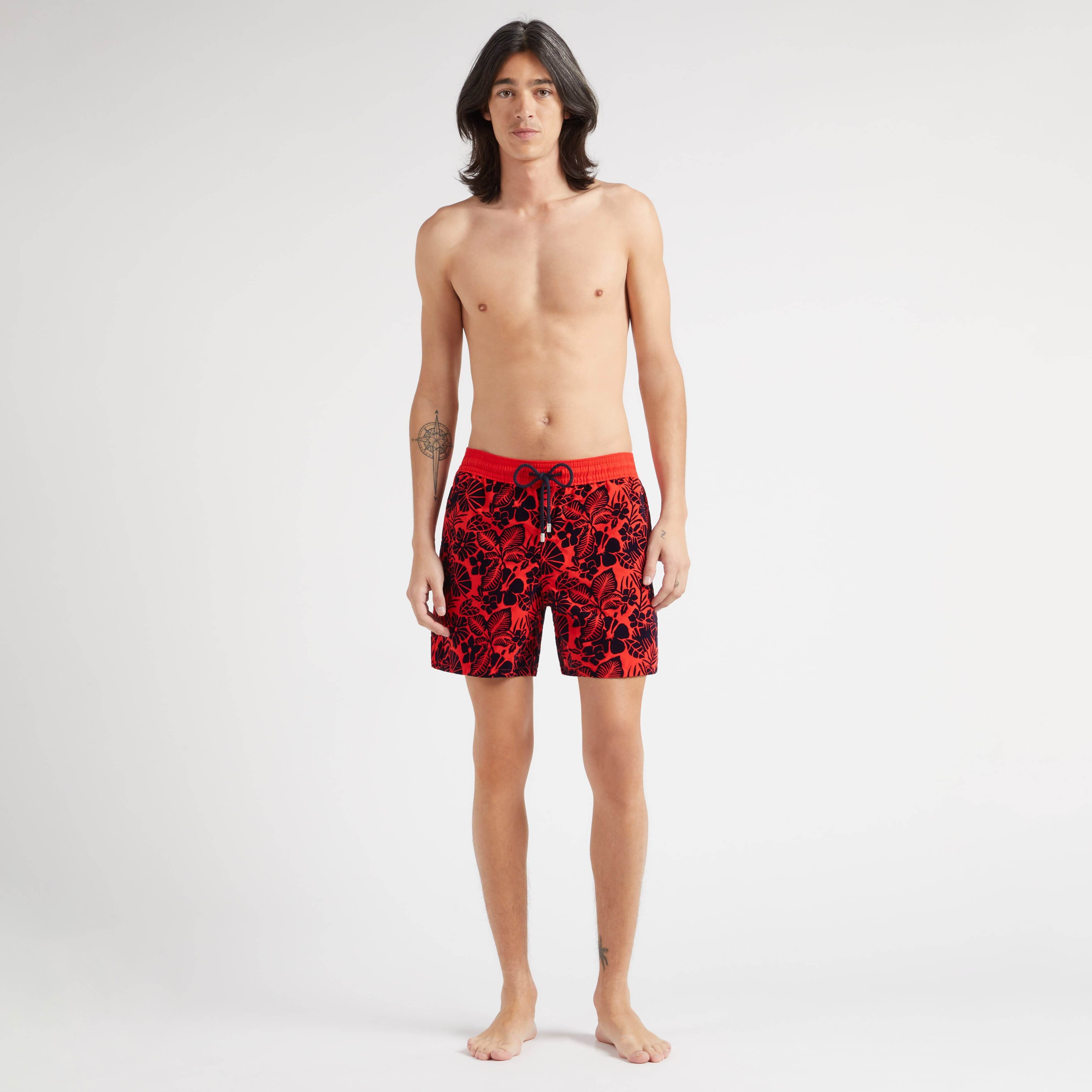 Men Swim Trunks Flocked Flowers - 3