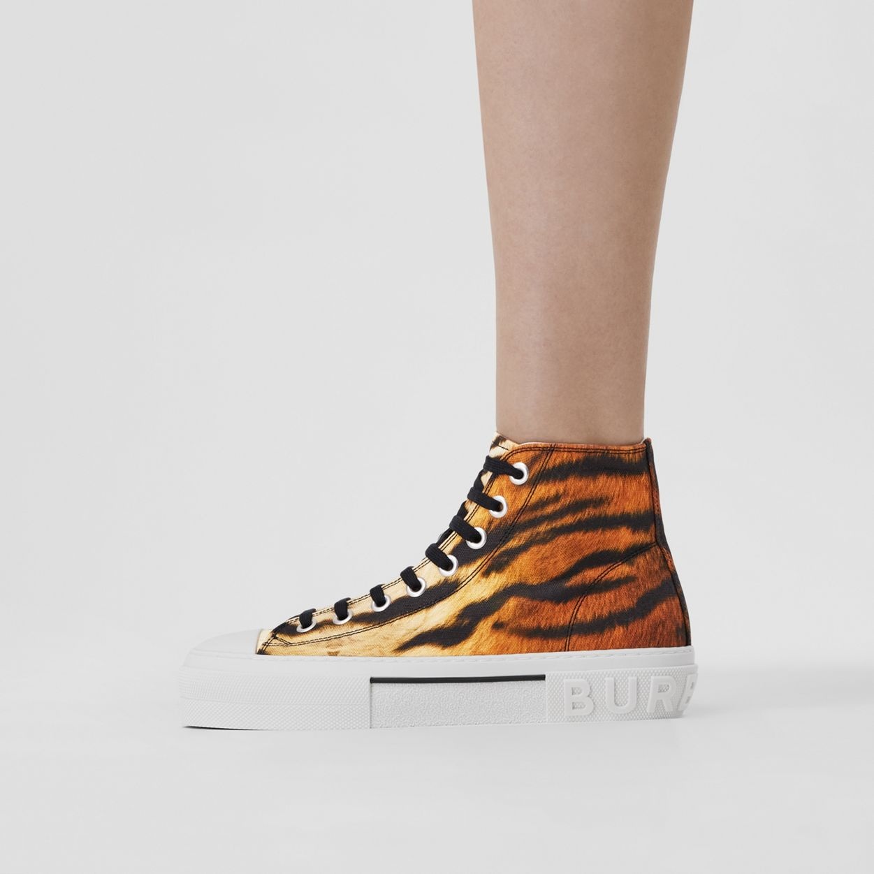 Tiger Print Cotton High-top Sneakers - 4