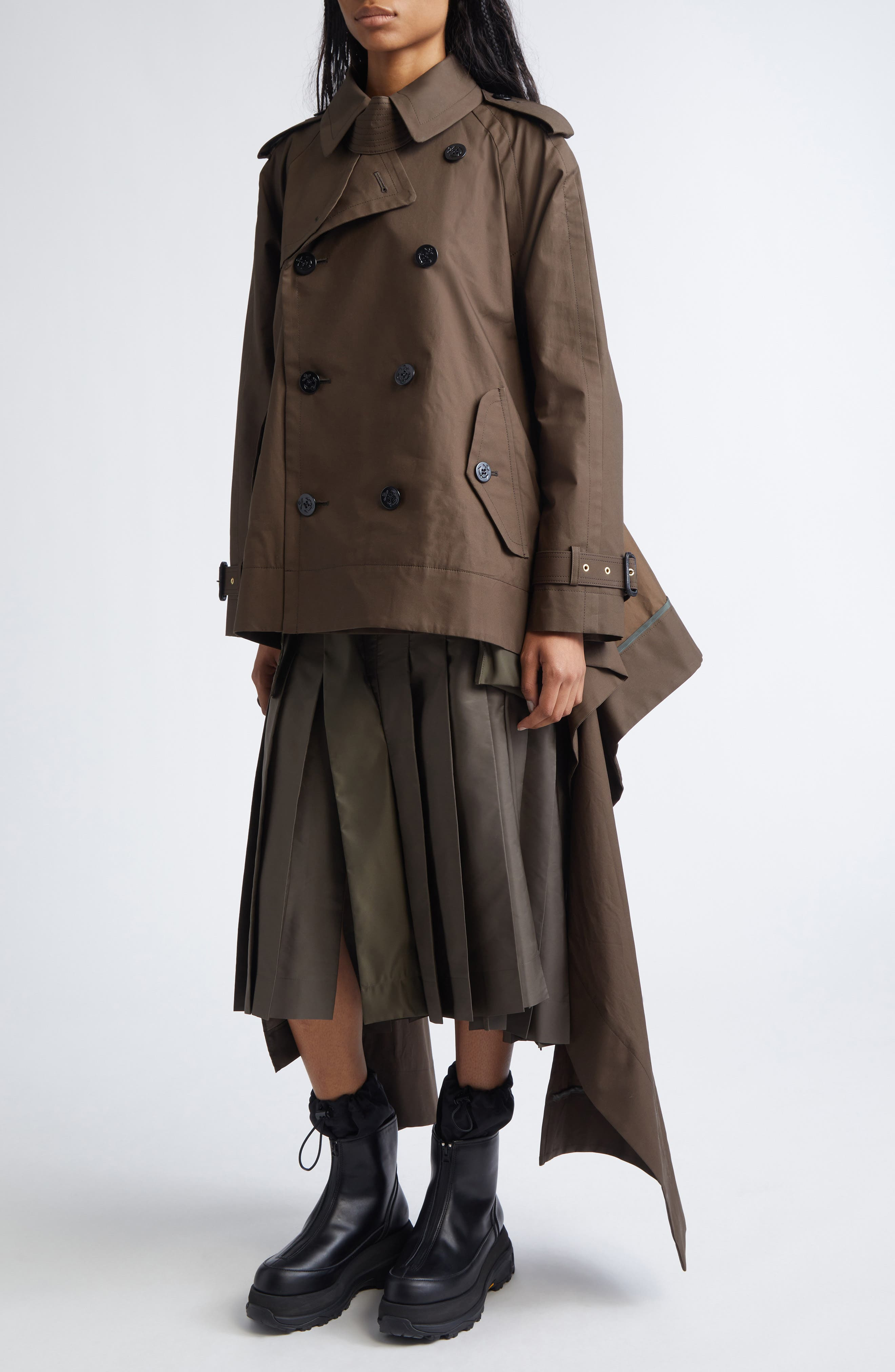 Sacai Cascade Panel Trench Coat in Brown at Nordstrom - 6