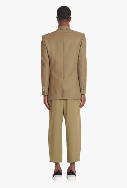 Taupe twill blazer with double-breasted silver-tone buttoned fastening - 3