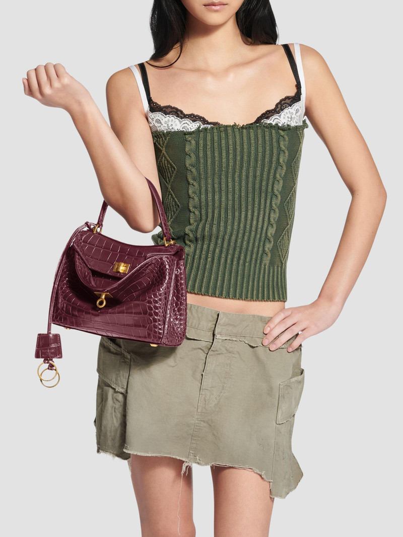 Women's Rodeo Mini Top Handle Bag Crocodile Embossed - Dark Burgundy 4