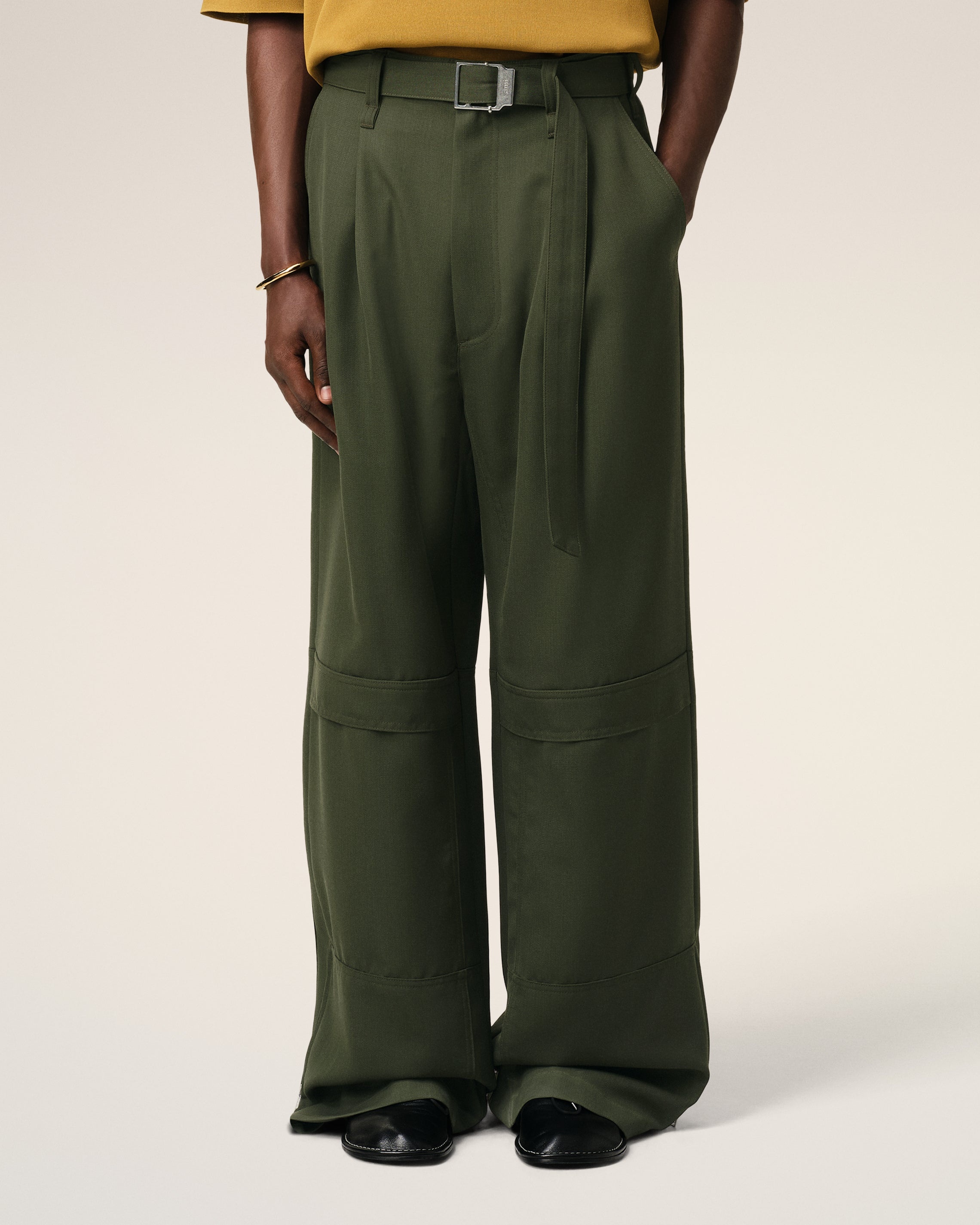 GREEN WOOL CARGO TROUSERS - 3
