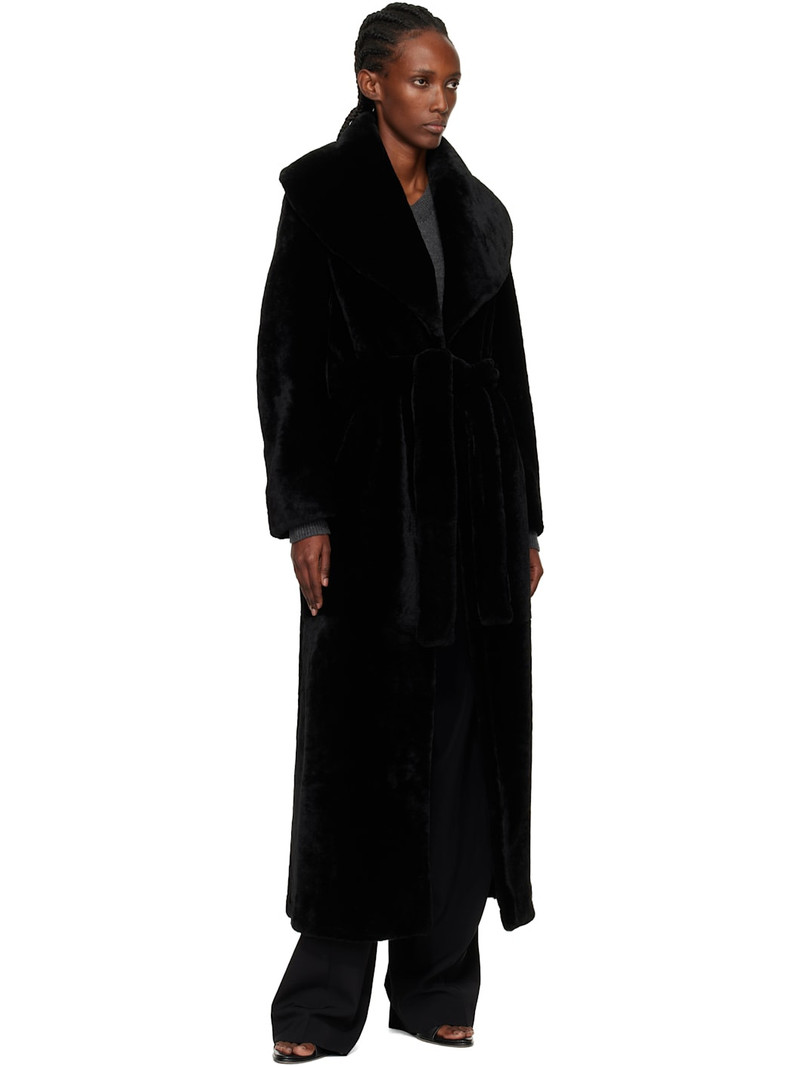 NOUR HAMMOUR Black Giovanna Enveloping Shearling Coat outlook