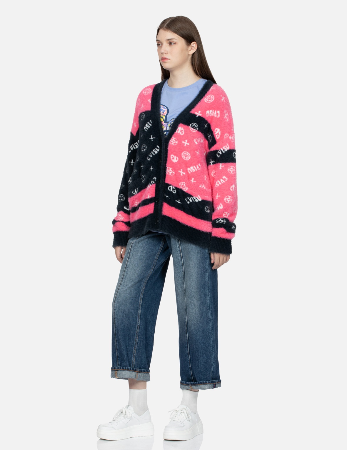 FLORAL SEAGULL PLASTISOL DAICOCK PRINT WIDE LEG JEANS - 4