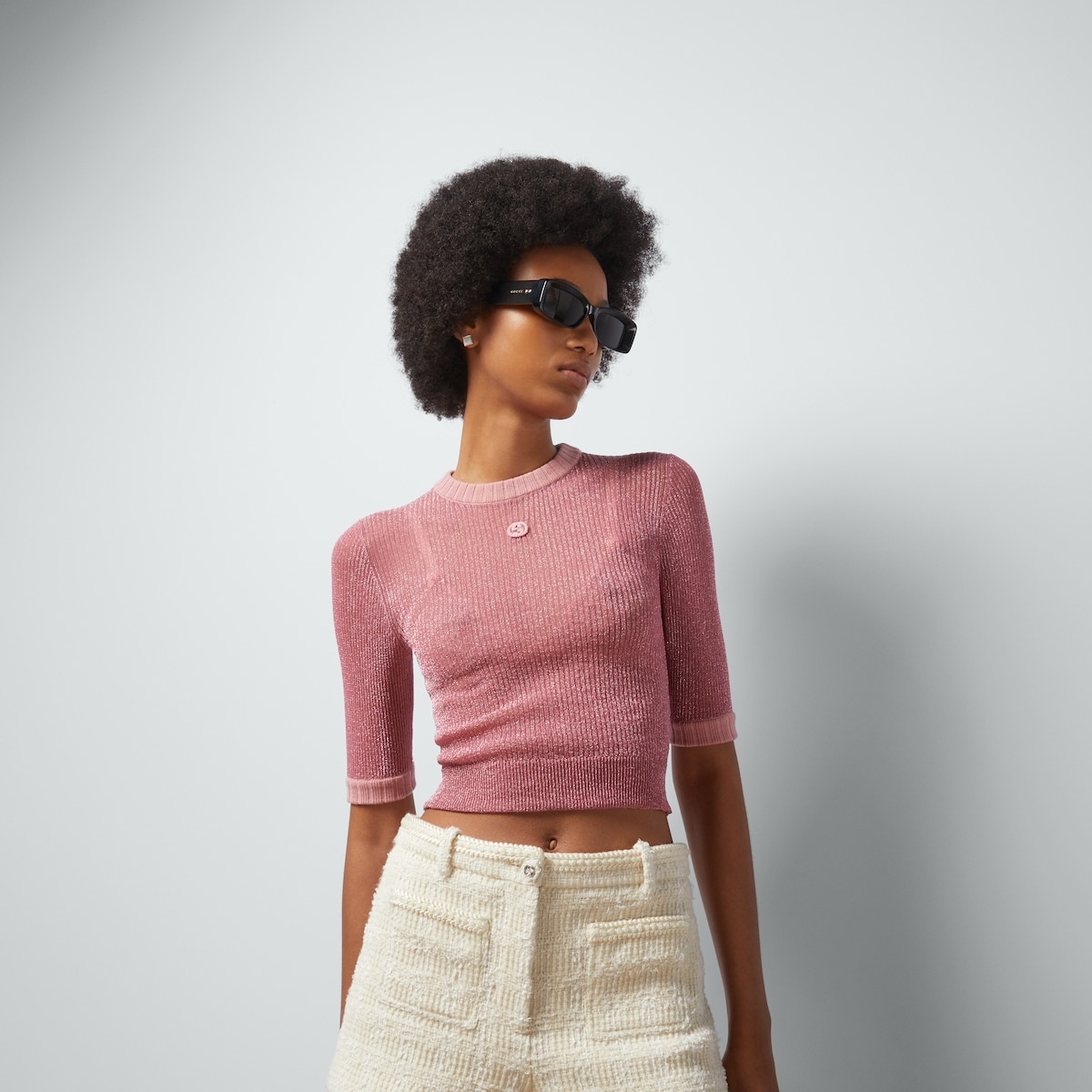 Lamé knit top with Interlocking G - 5