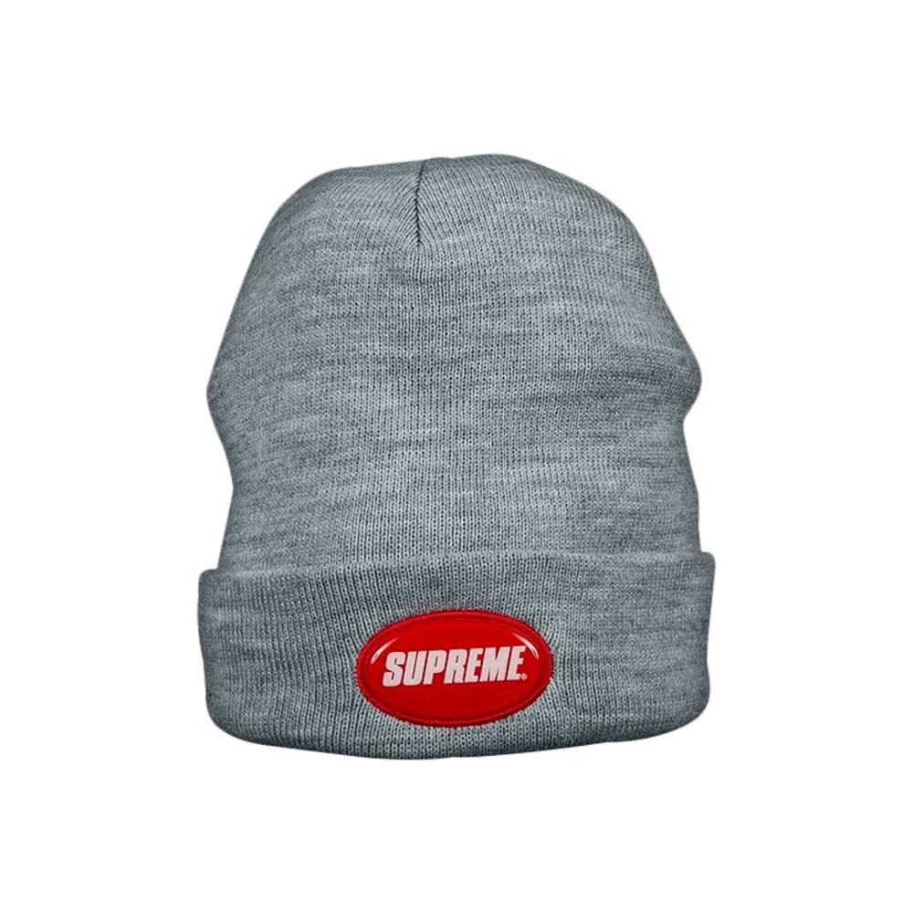 Supreme Rubber Patch Beanie 'Grey' - 1