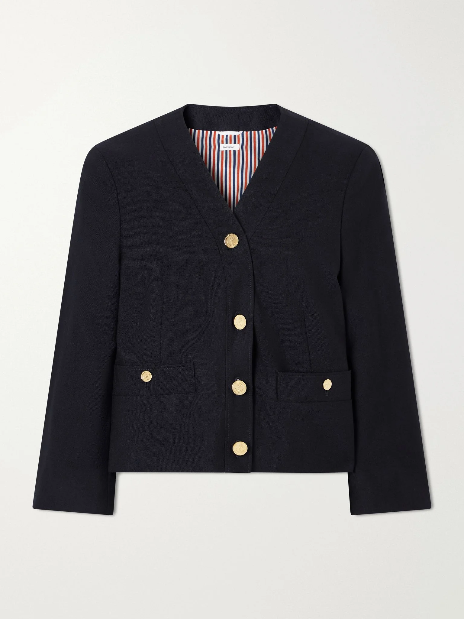 Cropped virgin wool-hopsack jacket Navy - 1