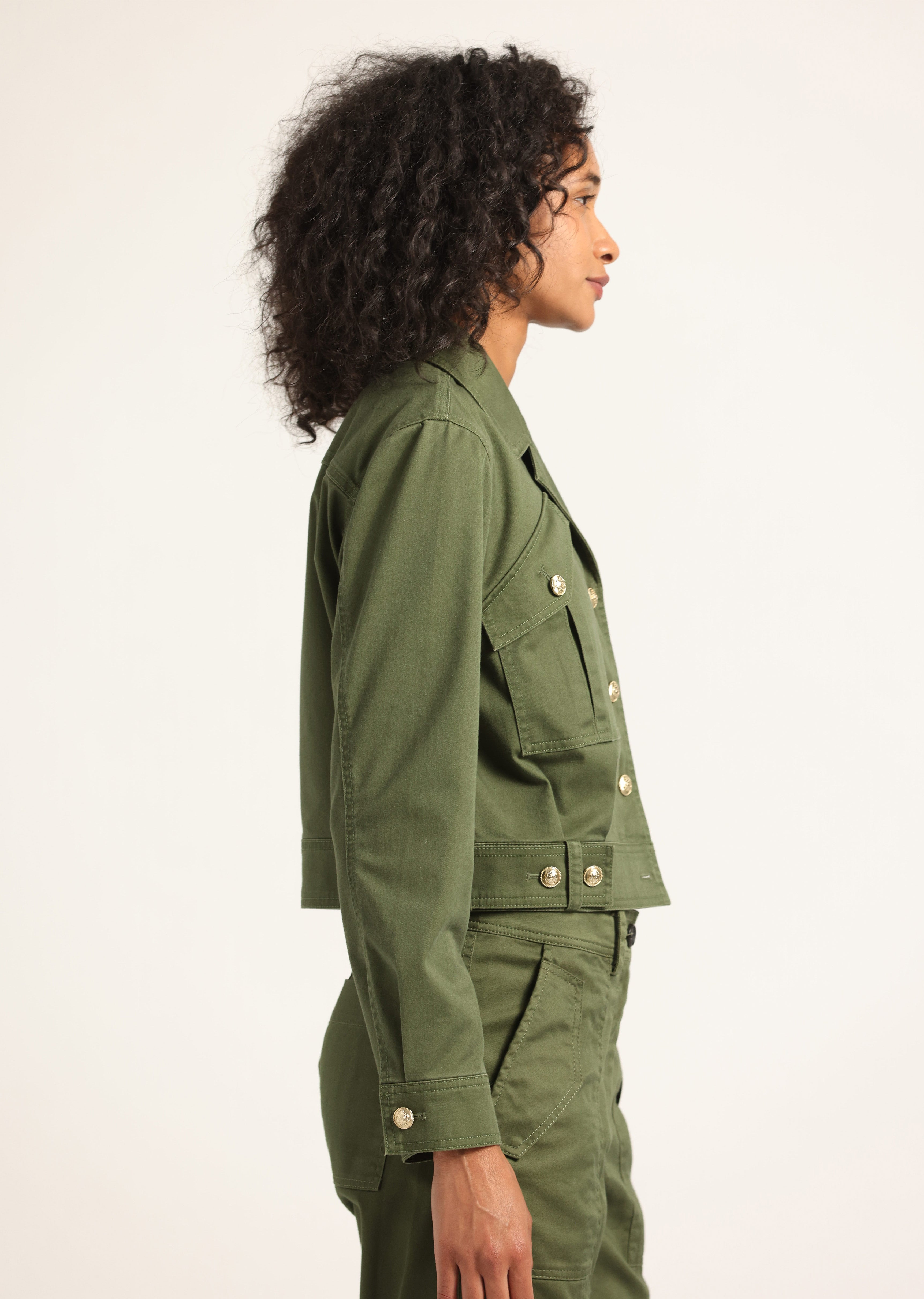 CELINORA COTTON DRILL CROPPED JACKET - 3