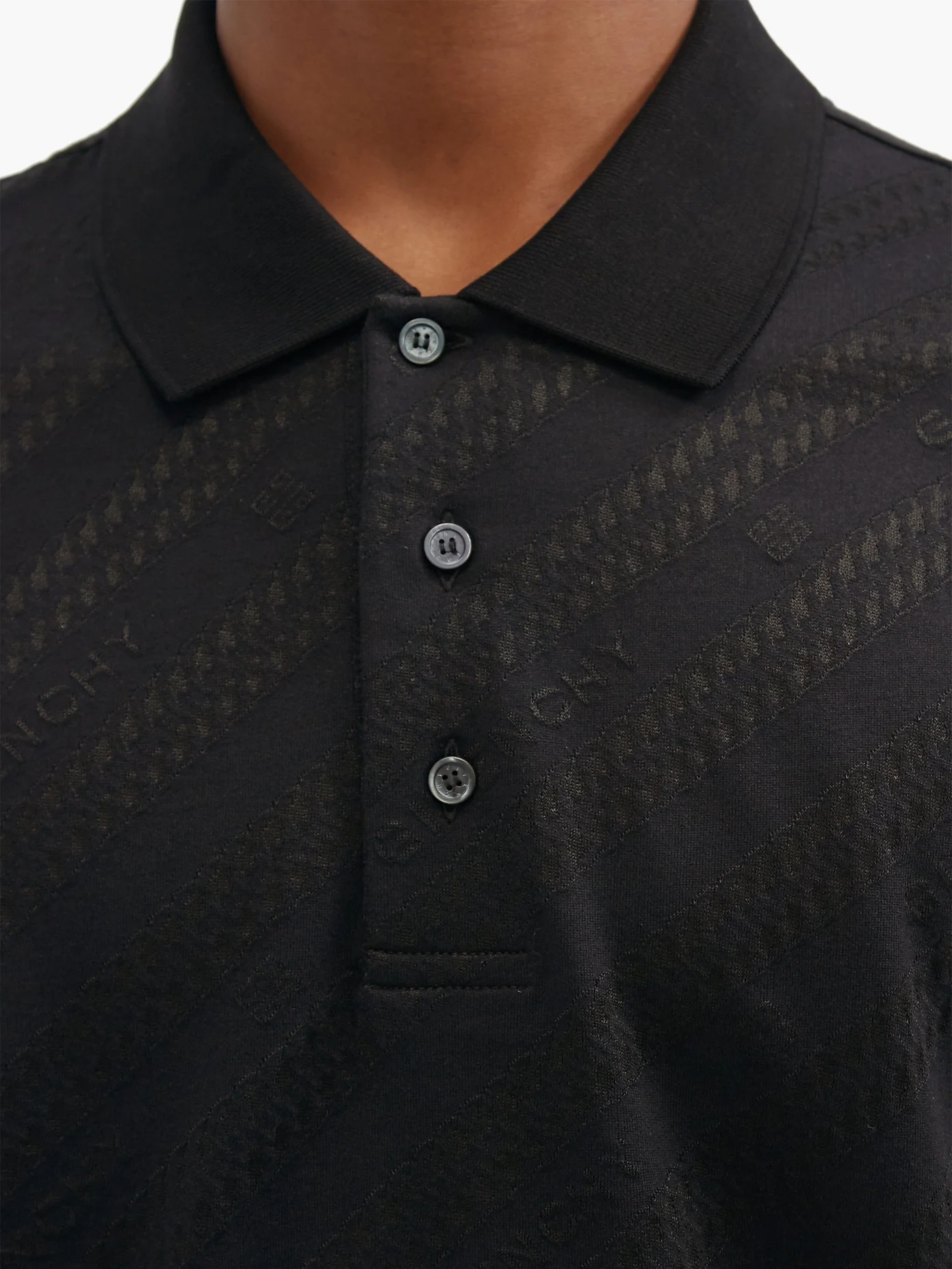 Chain-jacquard cotton-blend polo shirt - 3