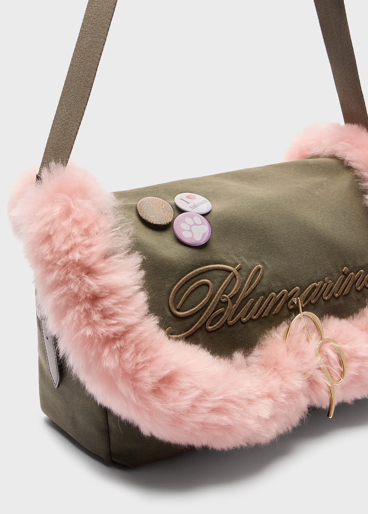 MESSENGER SHOULDER BAG LARGE IN CANVAS WITH FAUX FUR - 4