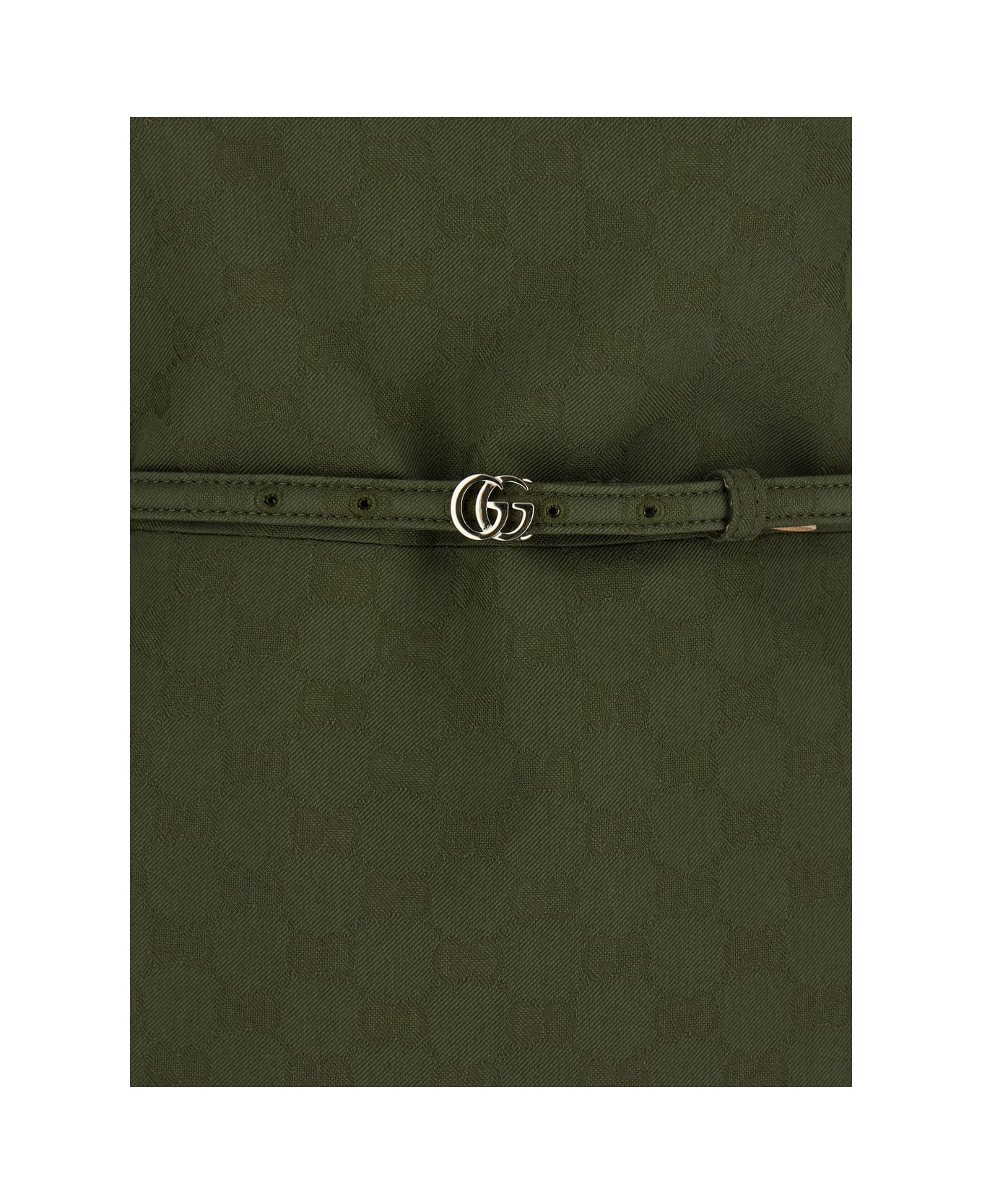 Green Mini Dress With Gg Buckle Belt In Fabric Woman - 3