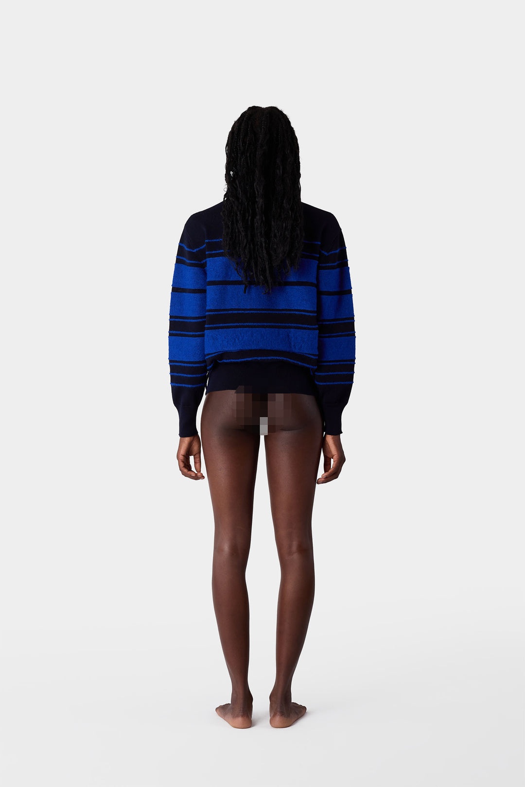 STRIPED KNIT LONSGLEEVE POLO / dark blue & electric blue - 8