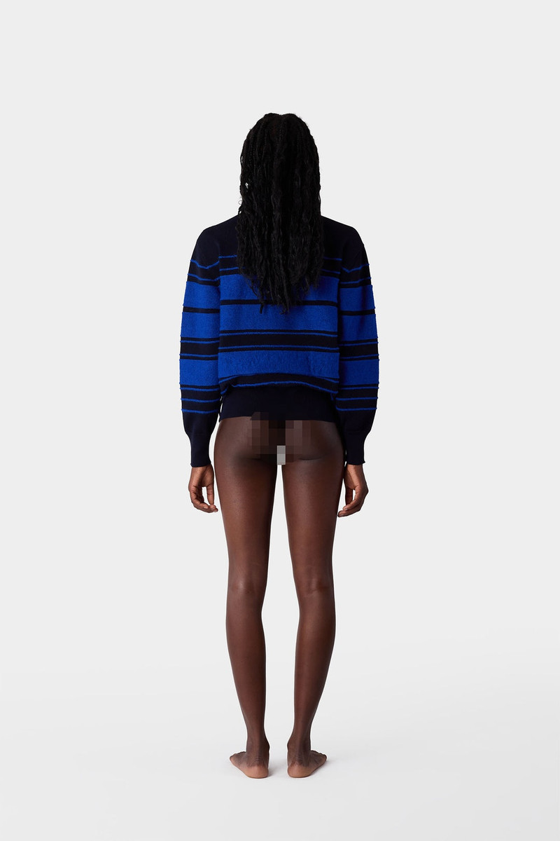 STRIPED KNIT LONSGLEEVE POLO / dark blue & electric blue 8