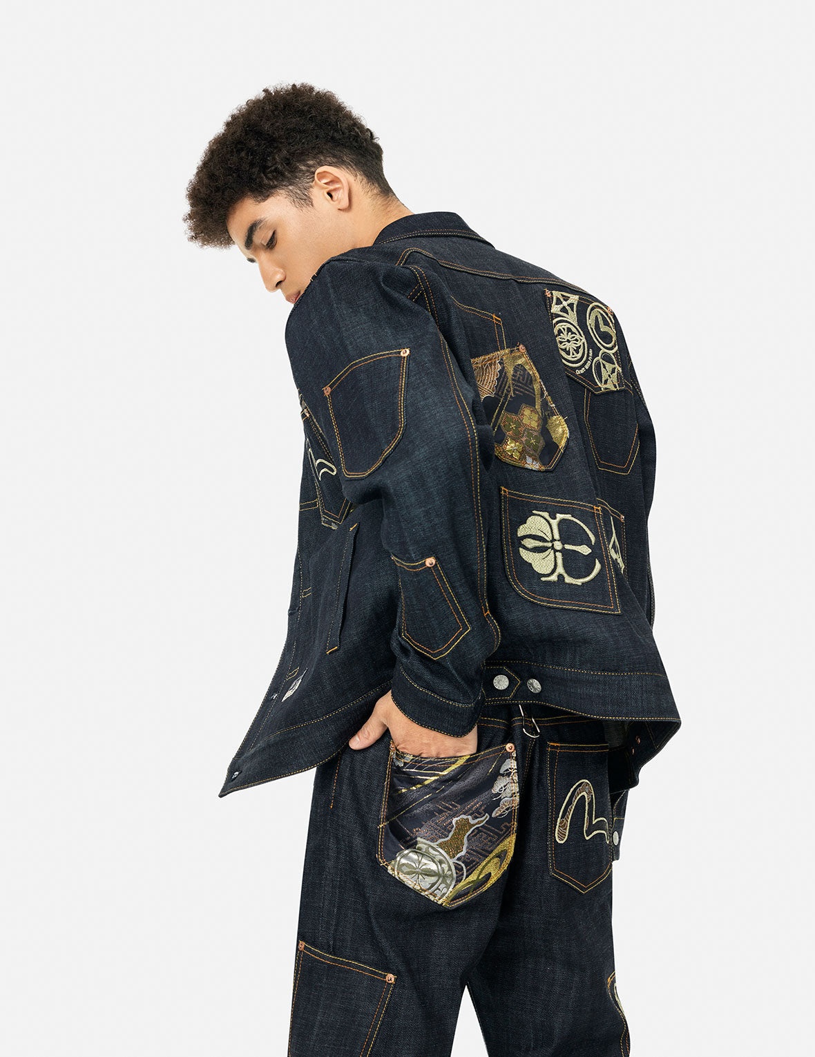 Multi-Pocket with Brocade Patch Regular Fit Denim Jacket - 5