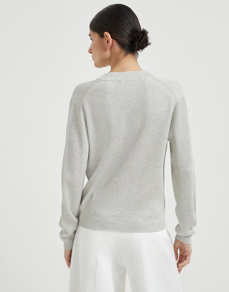 Brunello Cucinelli Sparkling cotton vanisé English rib sweater outlook