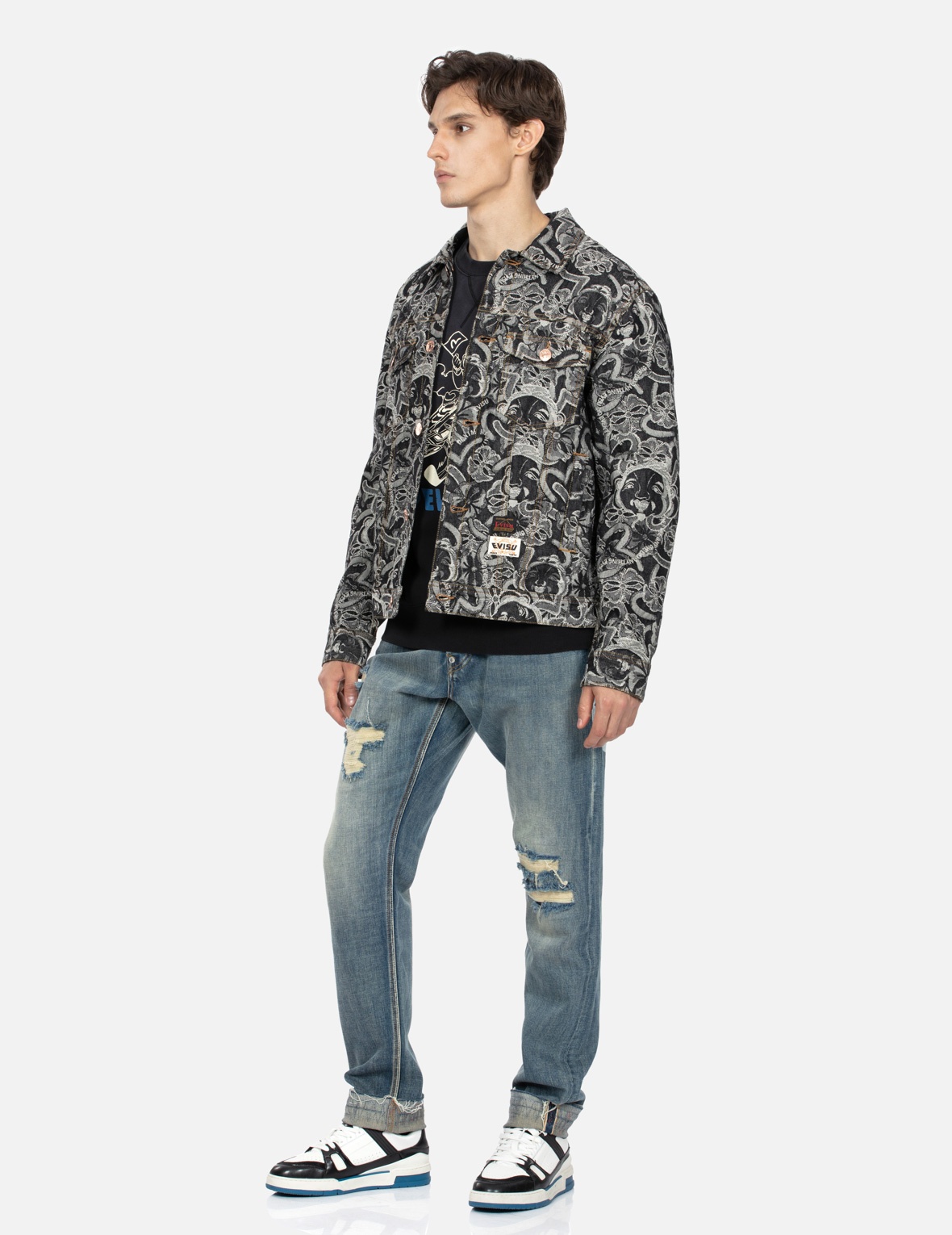 ALLOVER GODHEAD AND KAMON JACQUARD RELAX FIT DENIM JACKET - 3