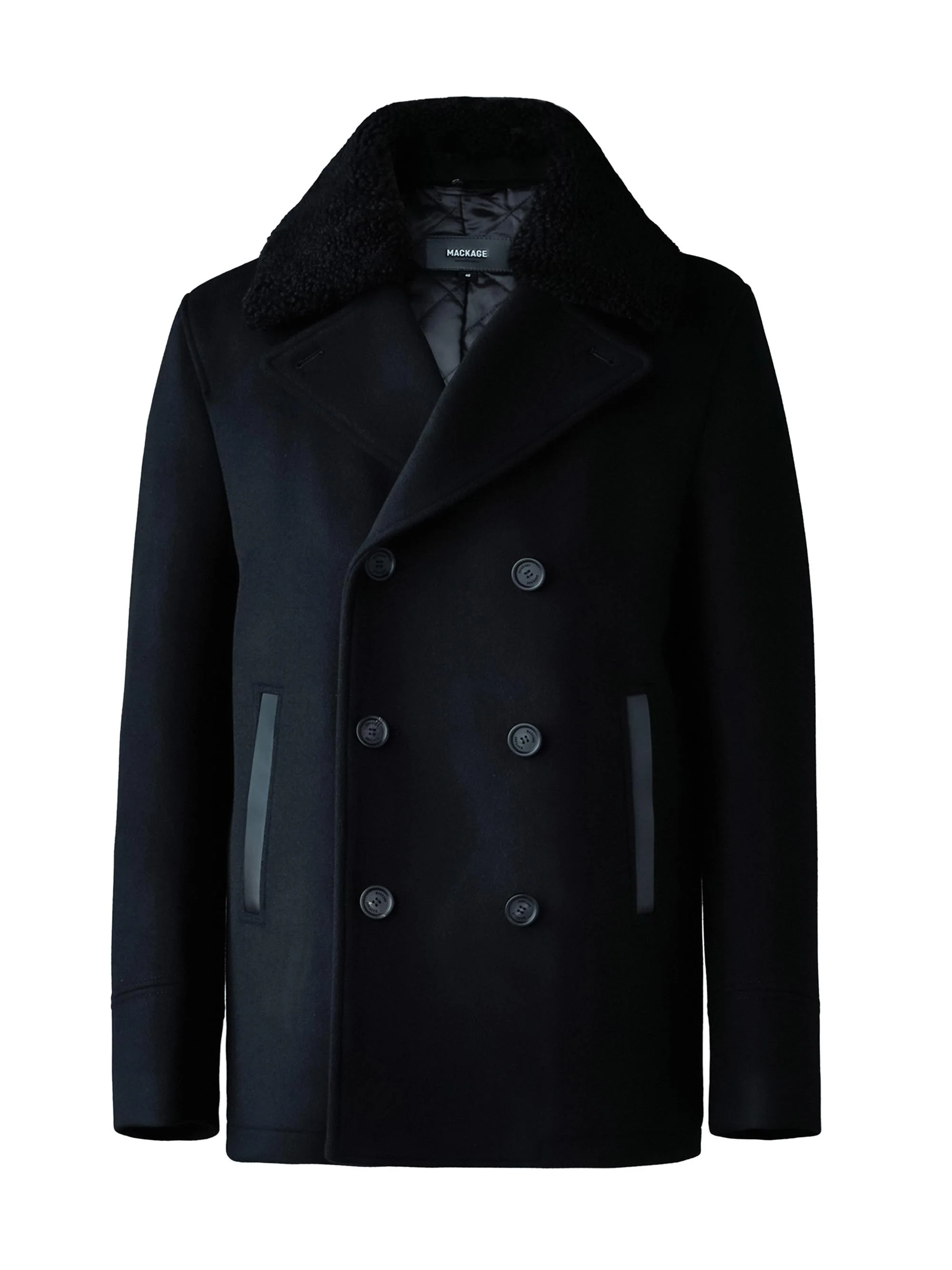 Men's Cole Wool Double-Breasted Shearling-Collar Jacket - Black - 1