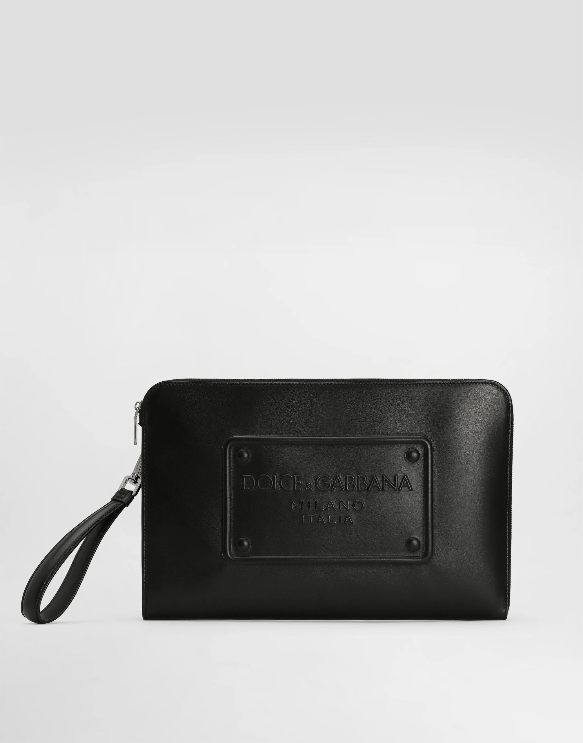 Large calfskin pouch with raised logo - 1