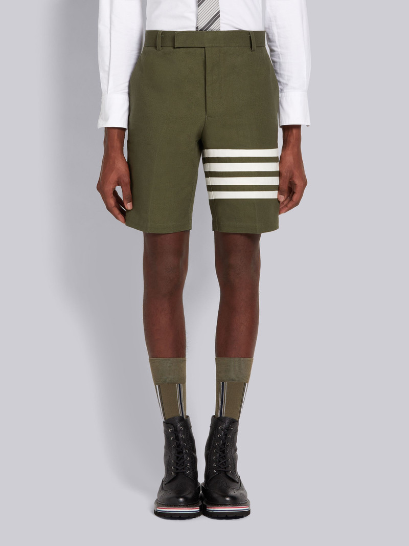 Dark Green Washed Cotton Canvas 4-Bar Unconstructed Chino Short 1