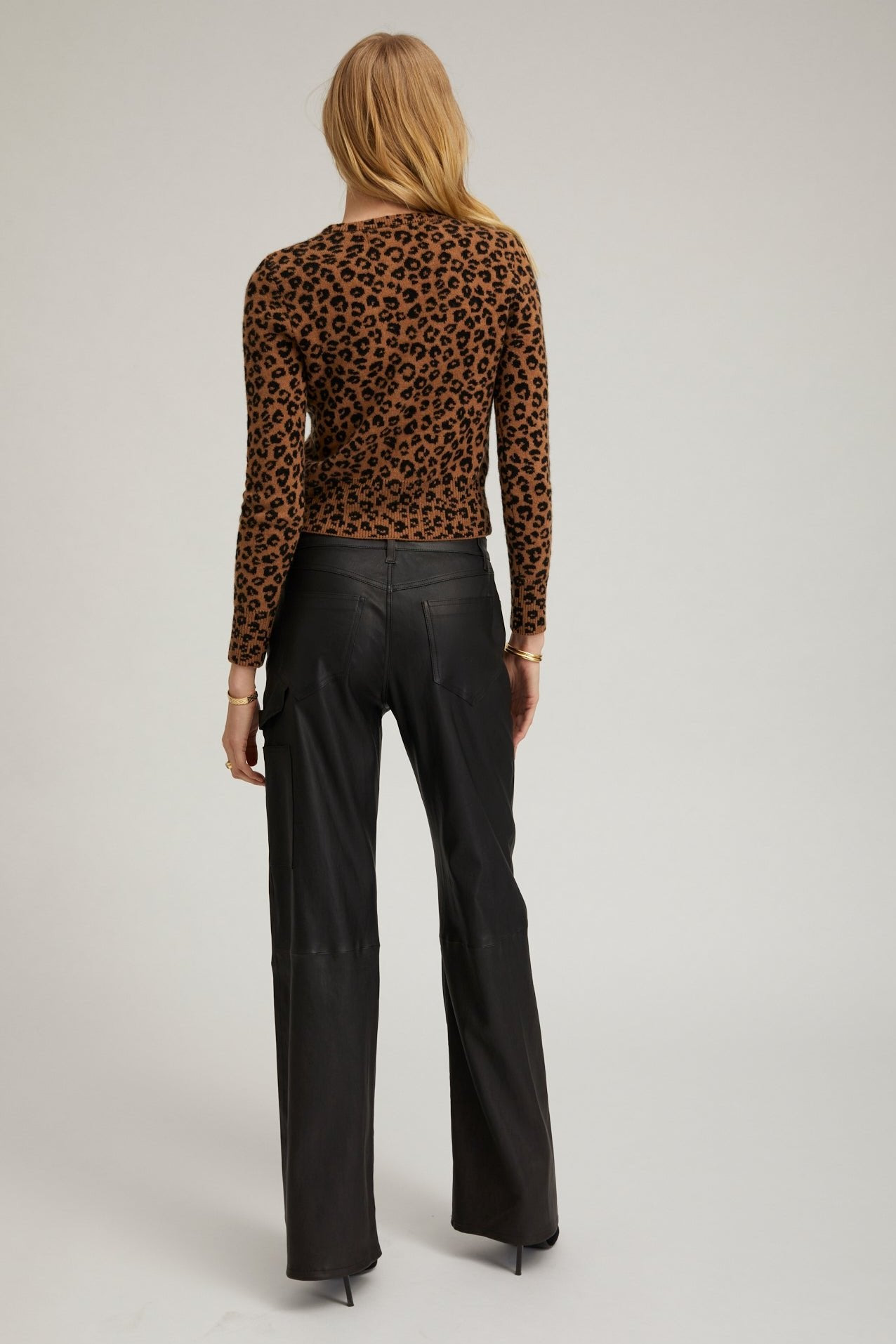 BLACK LEATHER CARPENTER PANTS - 6