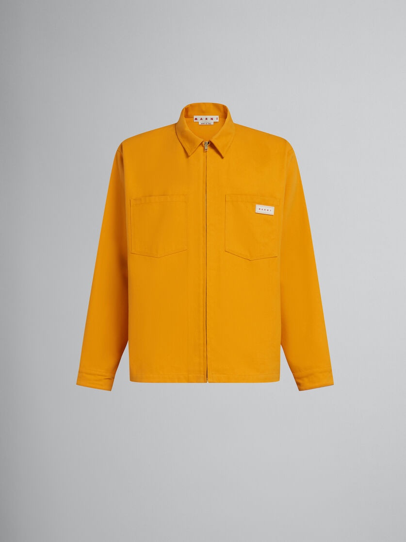 ORANGE GABARDINE ZIP-UP OVERSHIRT - 1