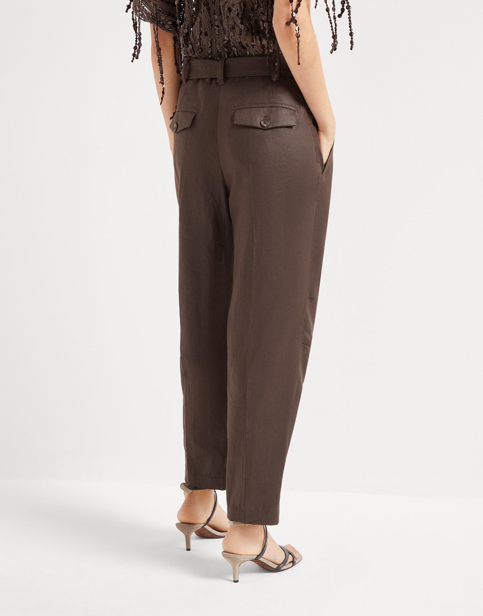 Polished linen twill ergonomic chino trousers - 2