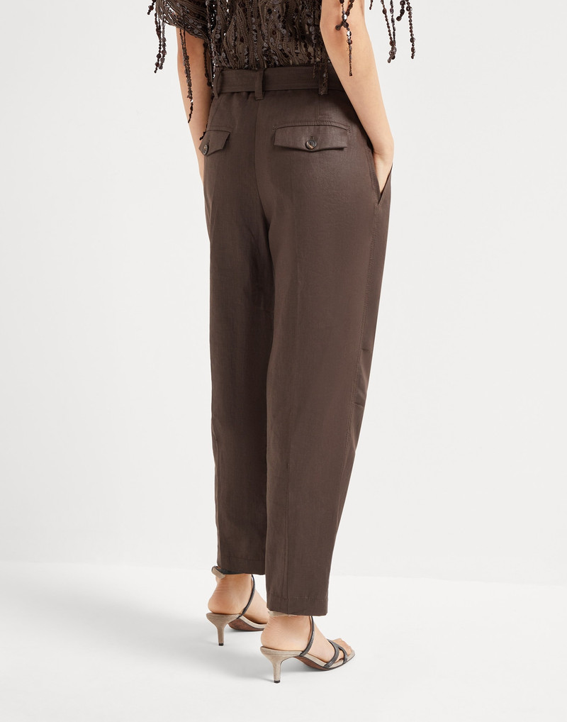 Brunello Cucinelli Polished linen twill ergonomic chino trousers outlook