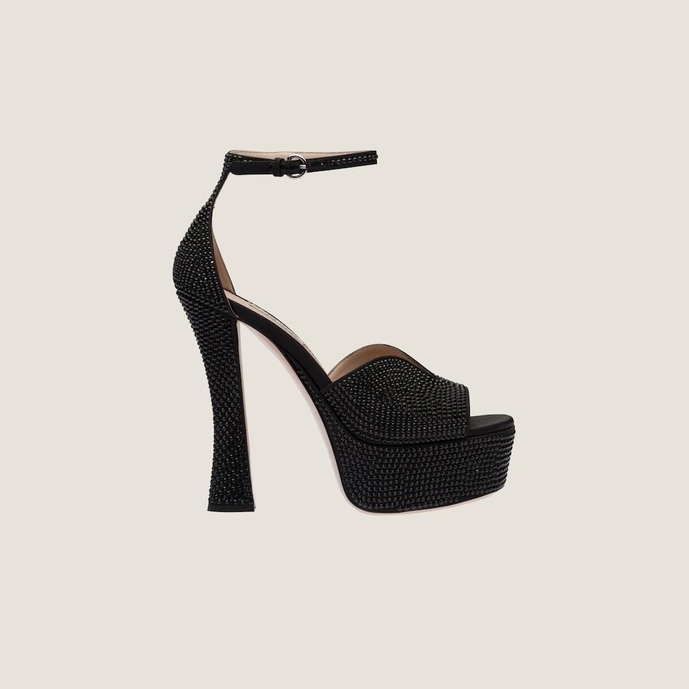 Satin platform sandals with crystals - 2