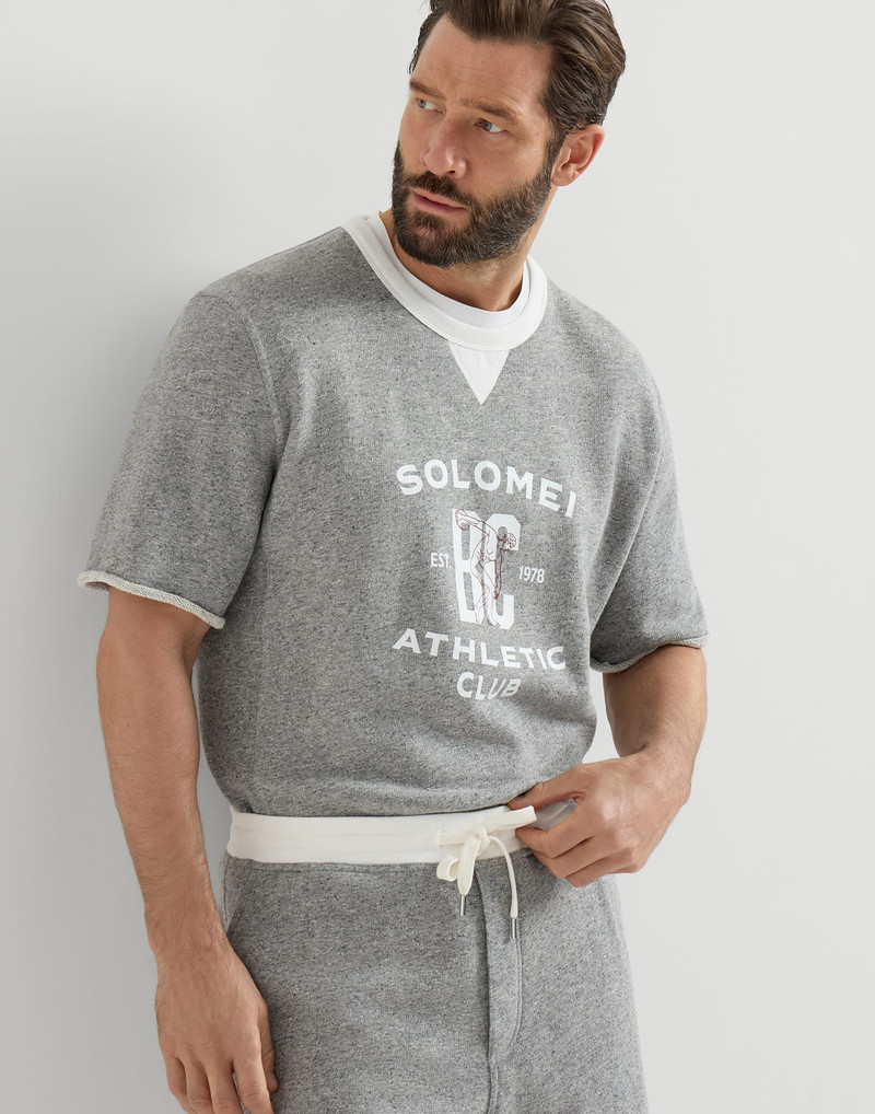 Cotton and linen mélange French terry short sleeve sweatshirt with print 5