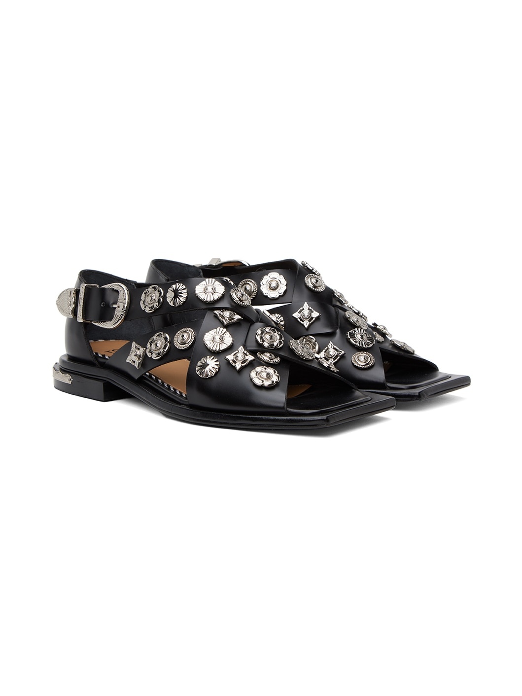 Black Embellished Sandals - 4
