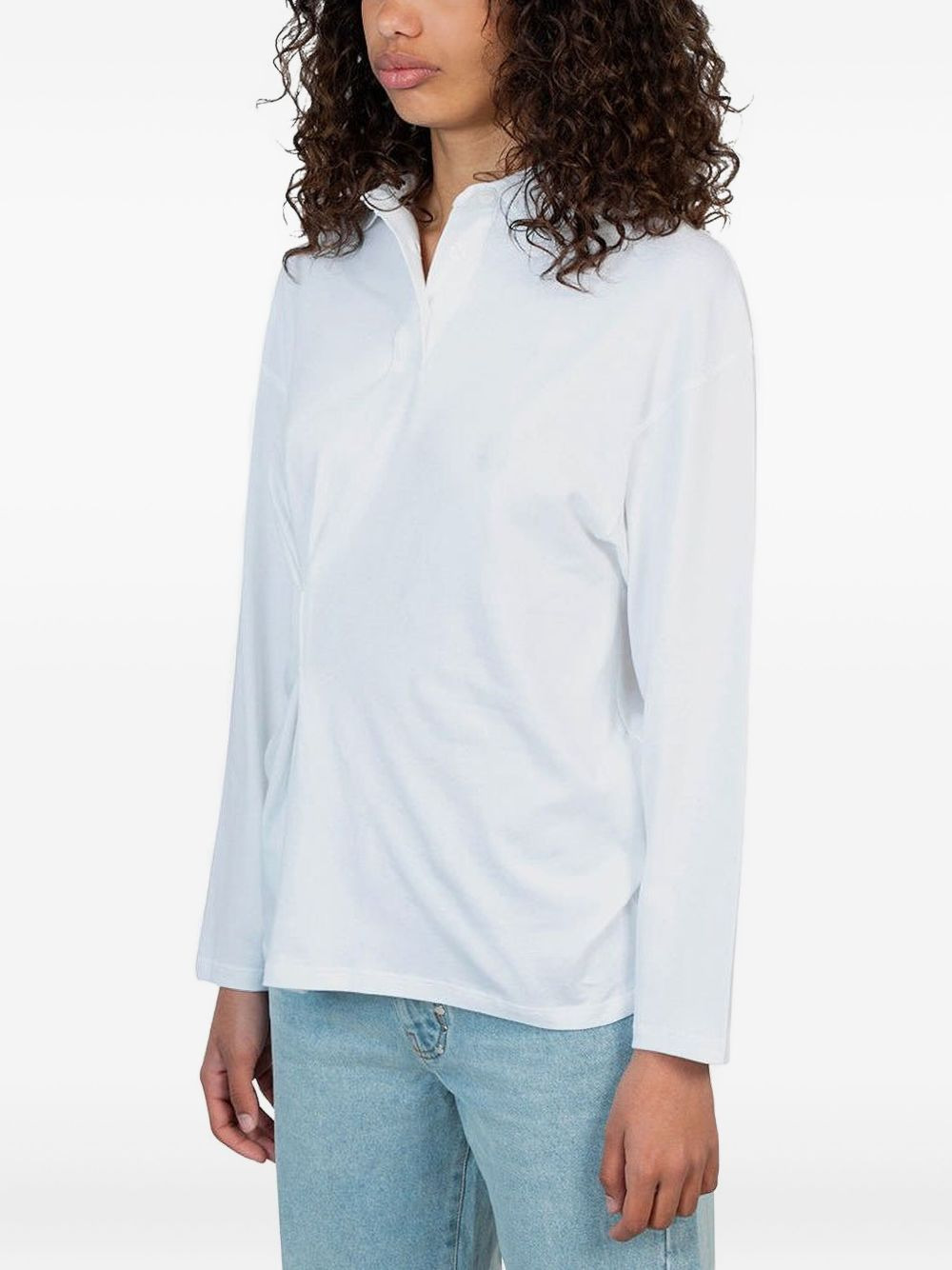 long-sleeve gathered-detail polo shirt - 2