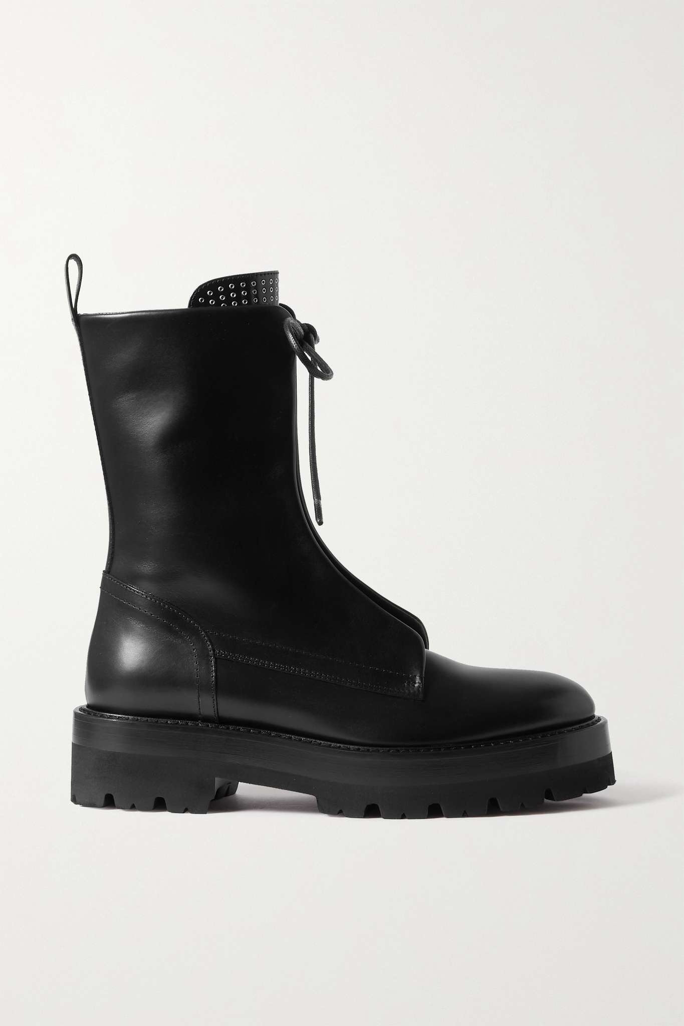 Eyelet-embellished leather ankle boots - 1