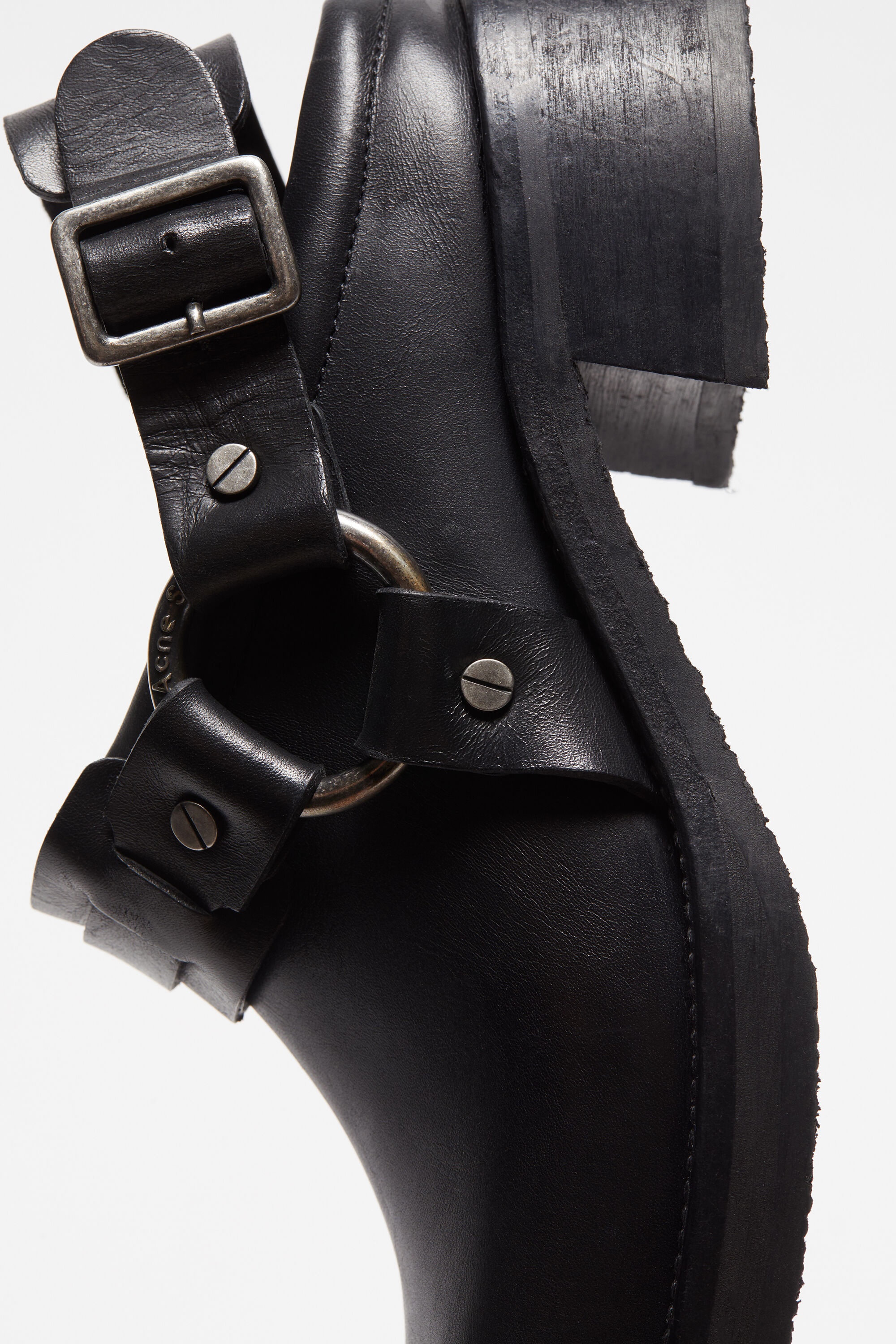 Leather buckle mule - Black - 7