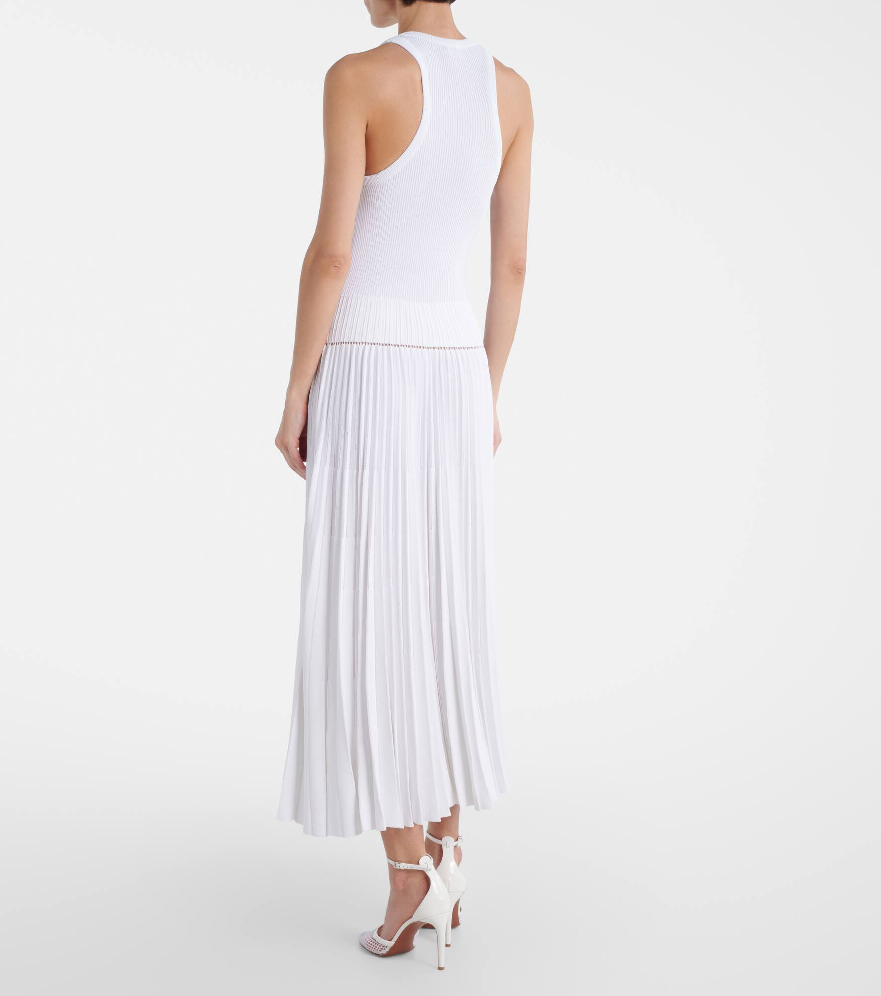 Pleated ribbed-knit midi dress - 3