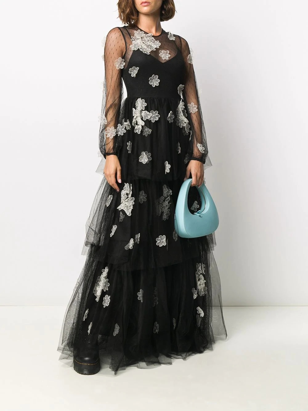 sheer floral appliqué gown - 2