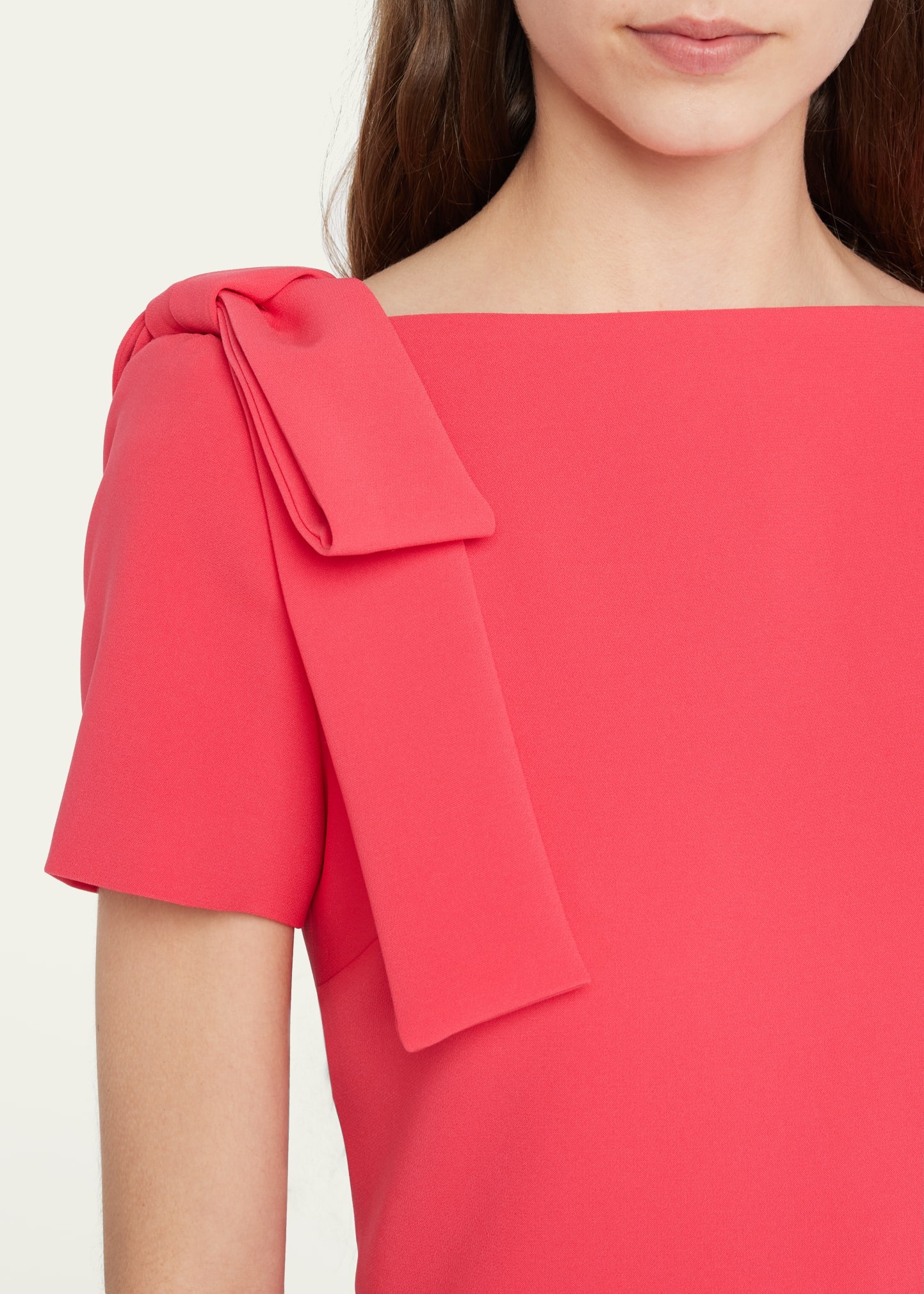 Shoulder Bow Crepe Column Gown - 5
