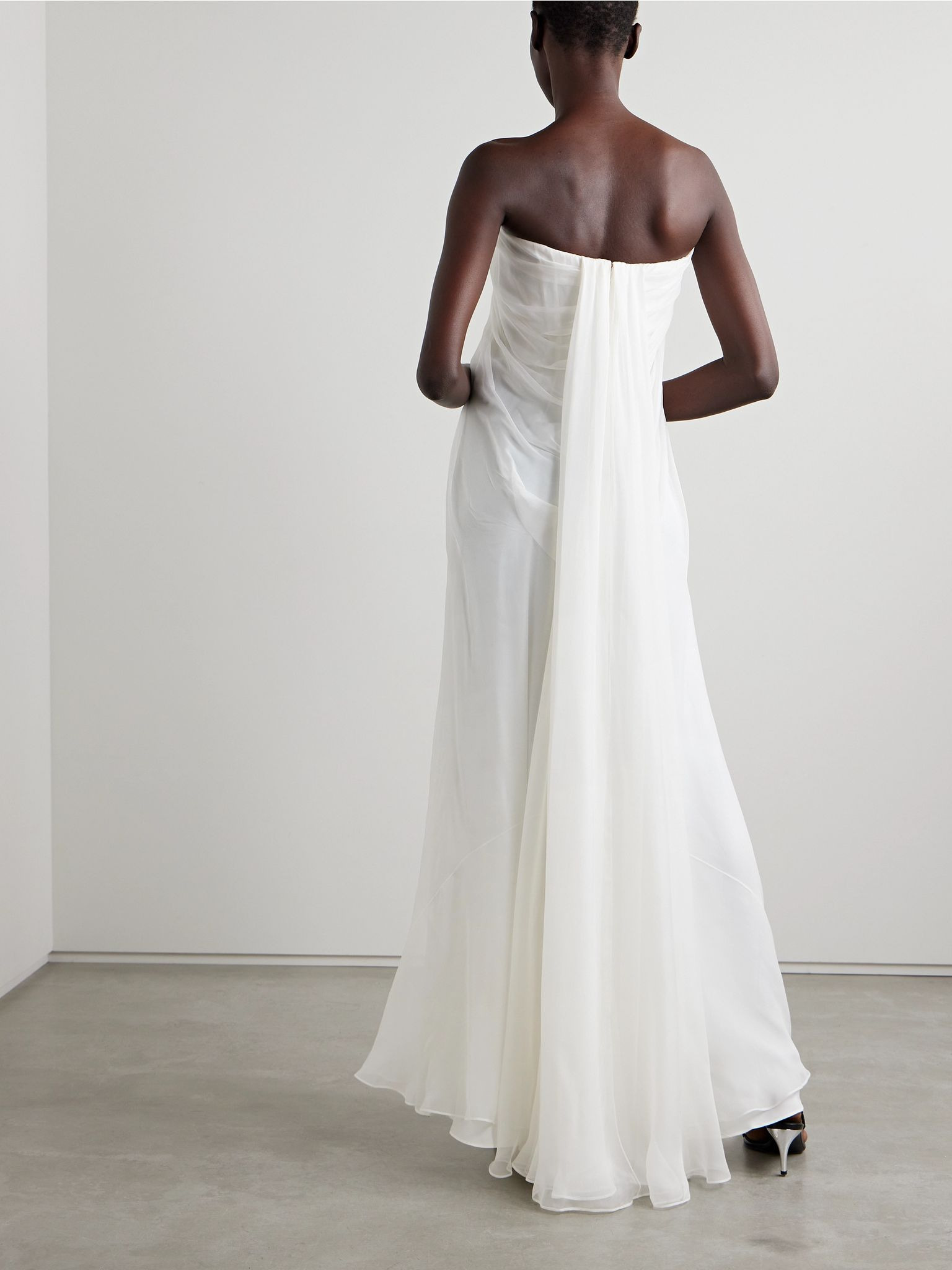 Strapless draped silk-chiffon bustier gown White - 3