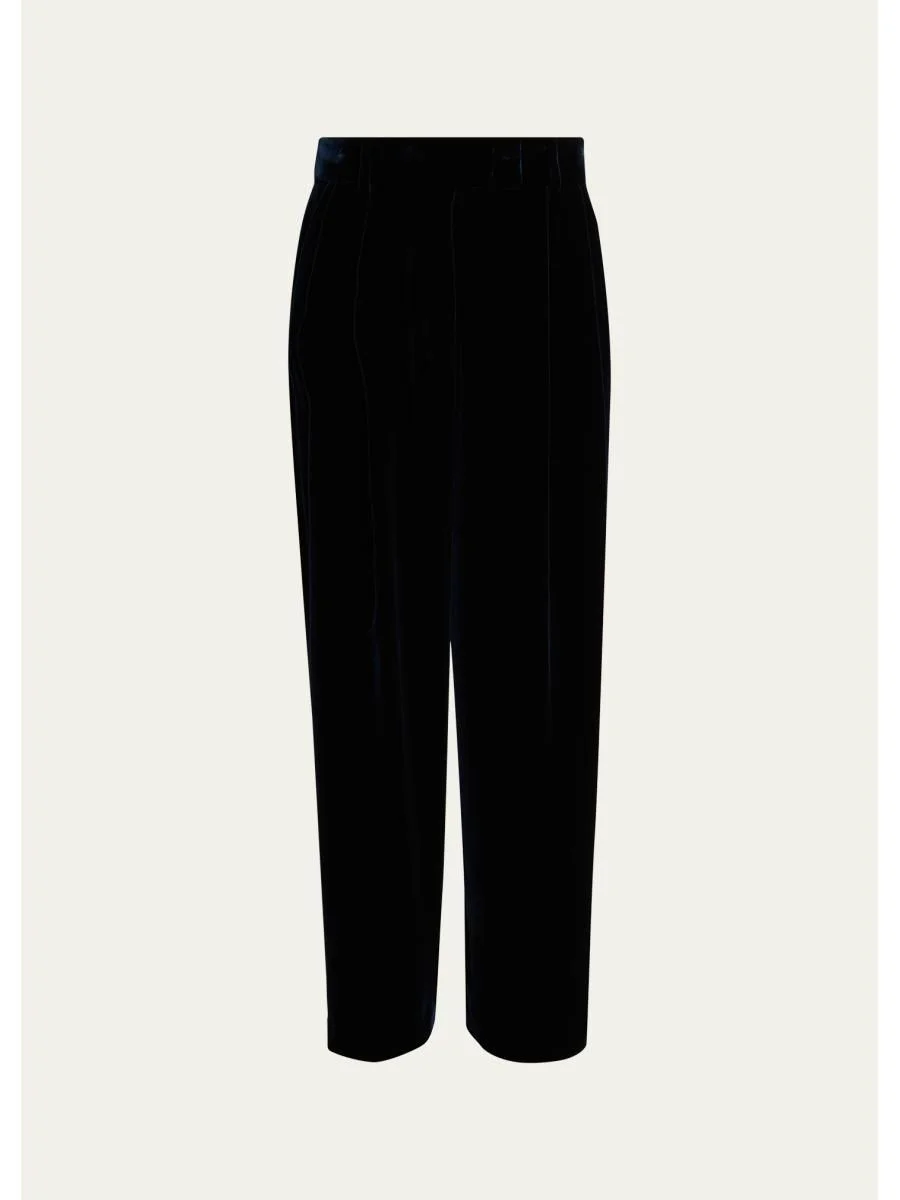 Velvet Silk-Blend Pleated Pants - 1