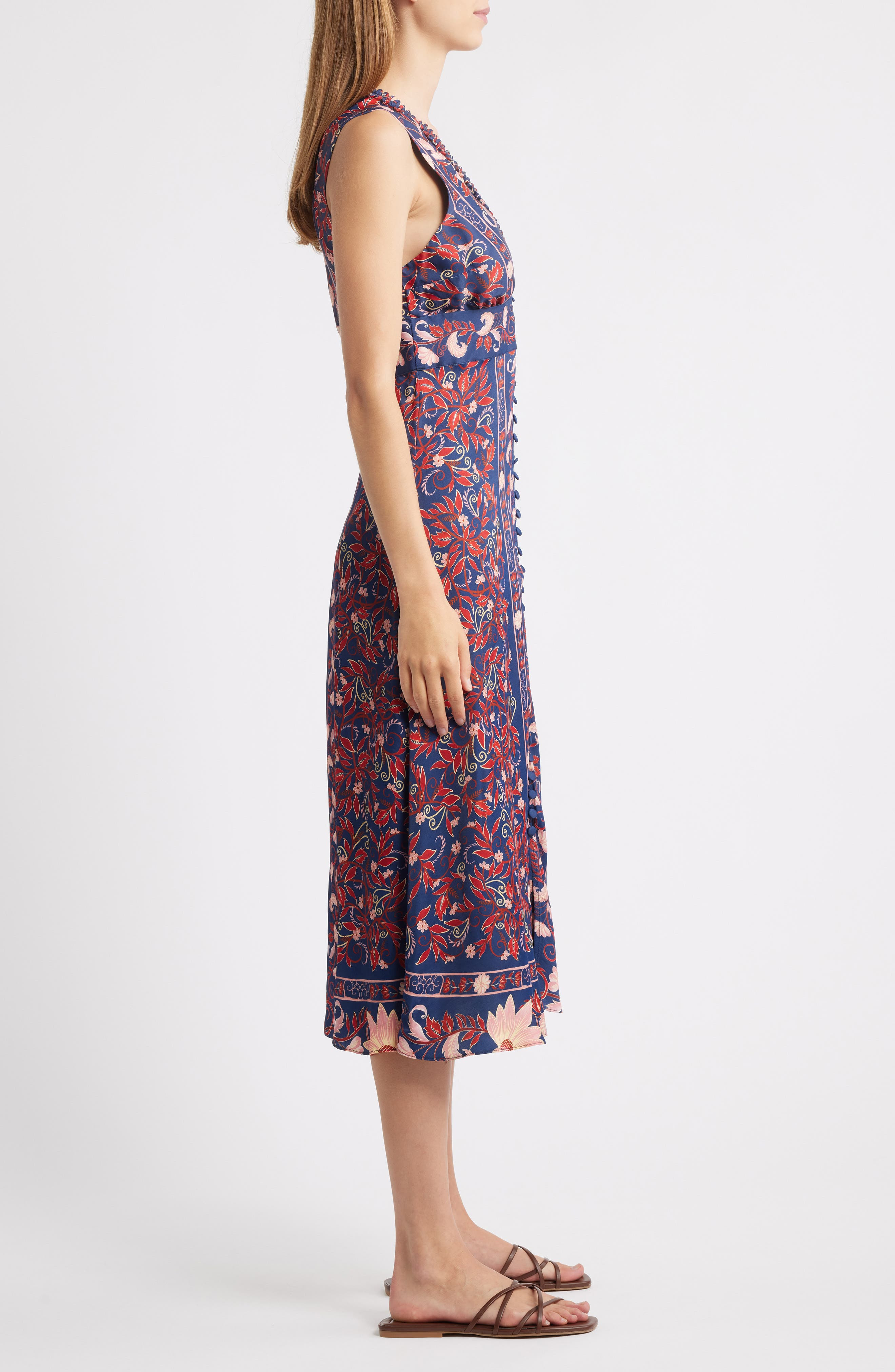 FARM Rio Boho Floral Scarf Print Sleeveless Midi Dress in Navy Blue at Nordstrom - 3