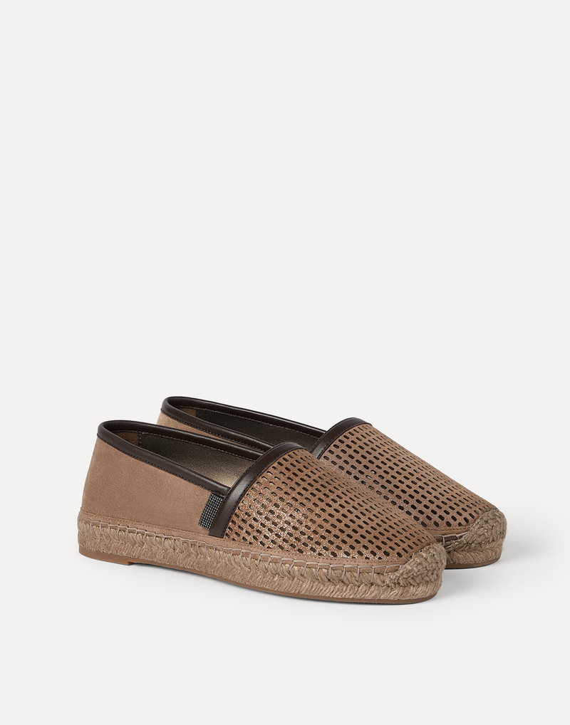 Sparkling leather net and suede espadrilles with shiny tab 2