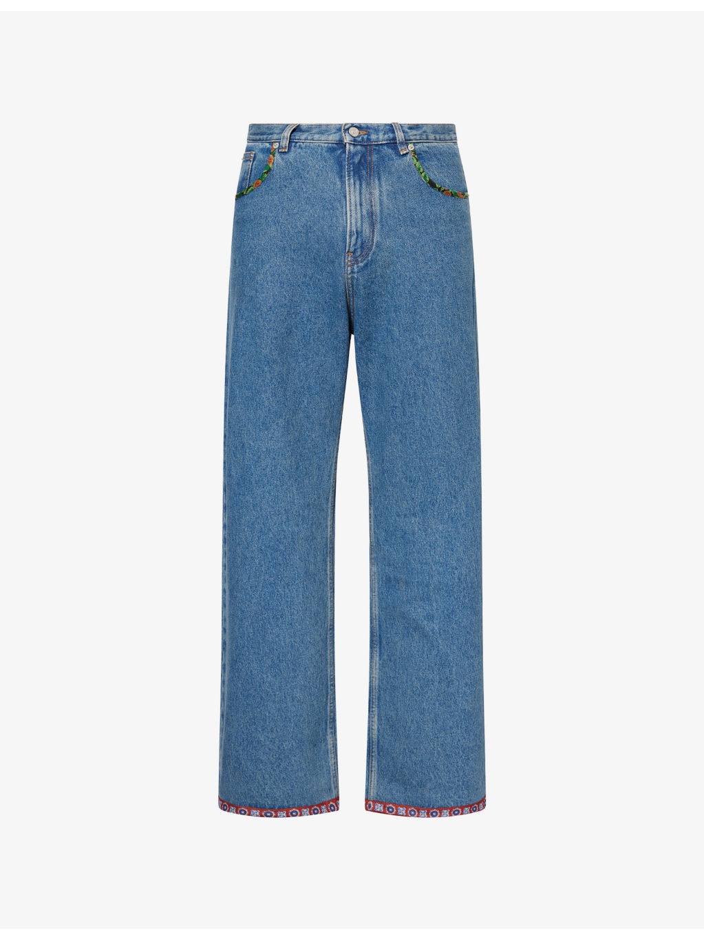 Printed-Trims Straight-Leg Denim Jeans - 1
