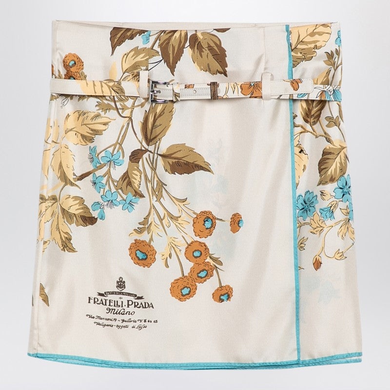 スカート PRADA SAND-COLOURED MINI SKIRT WITH SILK PRINT Prada Prada Sand-Coloured Mini Skirt With Silk Print Women
