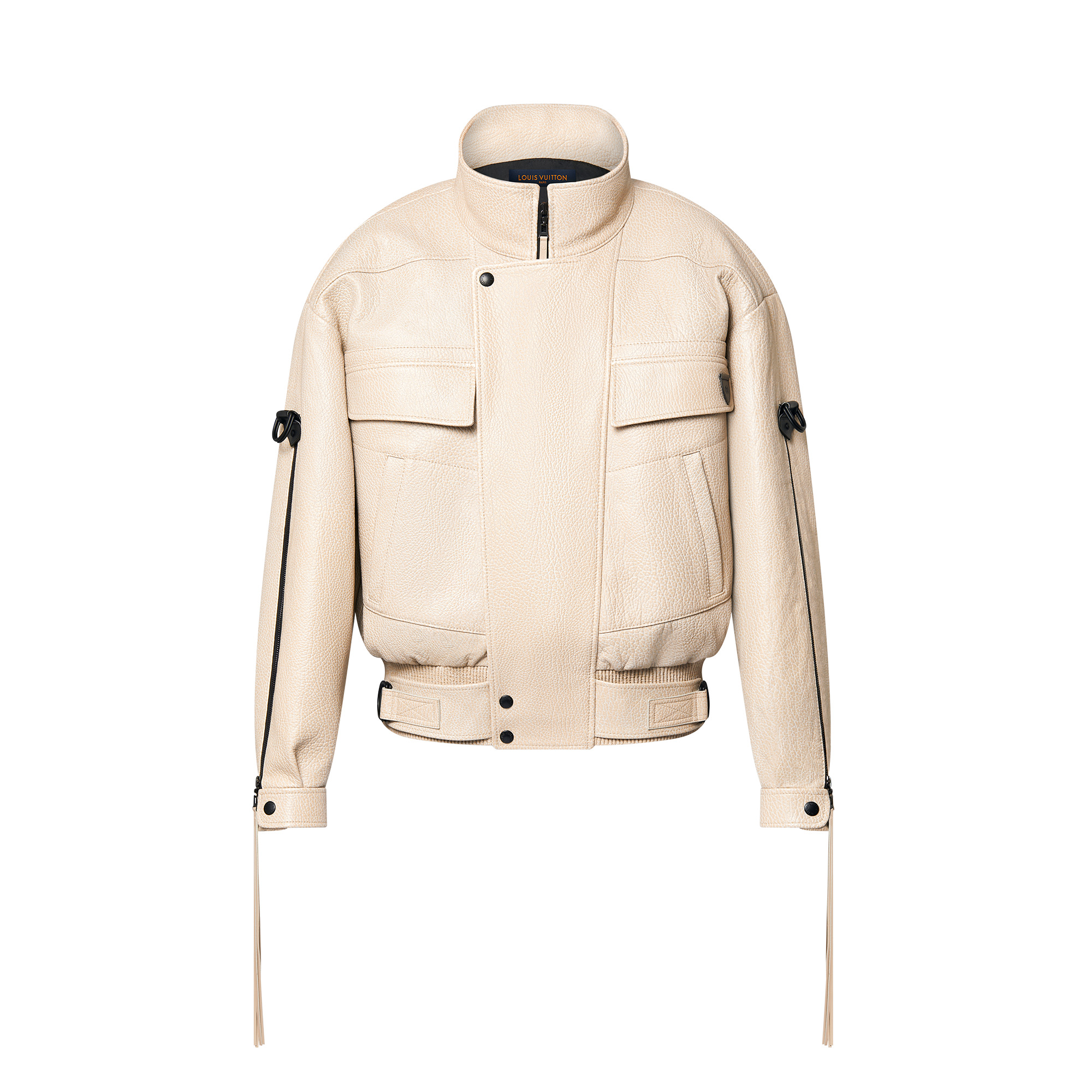 Zipper Accent Grained Leather Biker Jacket - 1